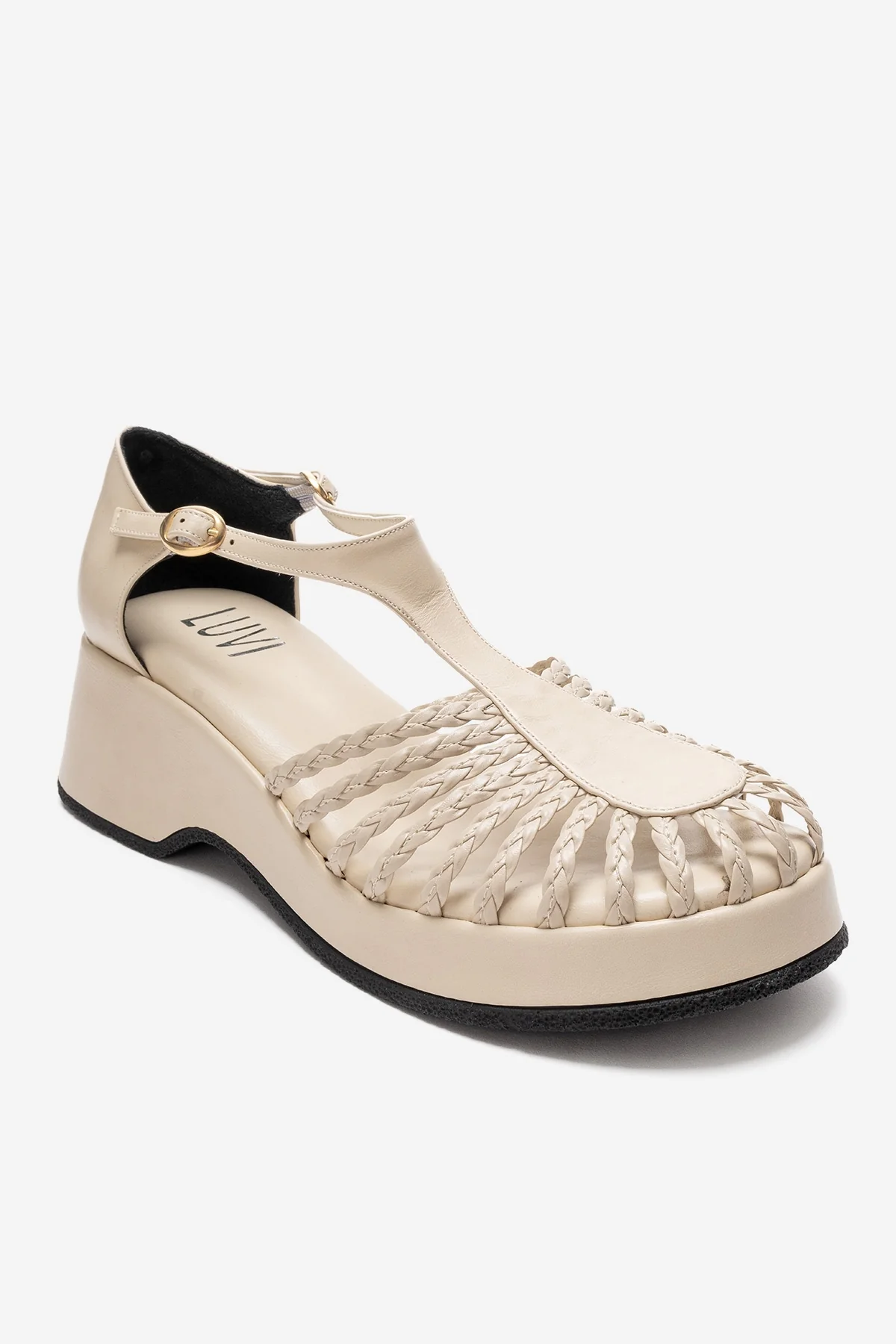 Barry - Beige Genuine Leather Woven Detail Wedge Heel Sandal (Women) - Image 3