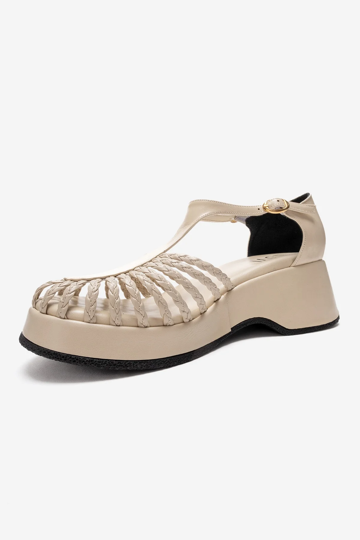 Barry - Beige Genuine Leather Woven Detail Wedge Heel Sandal (Women) - Image 4