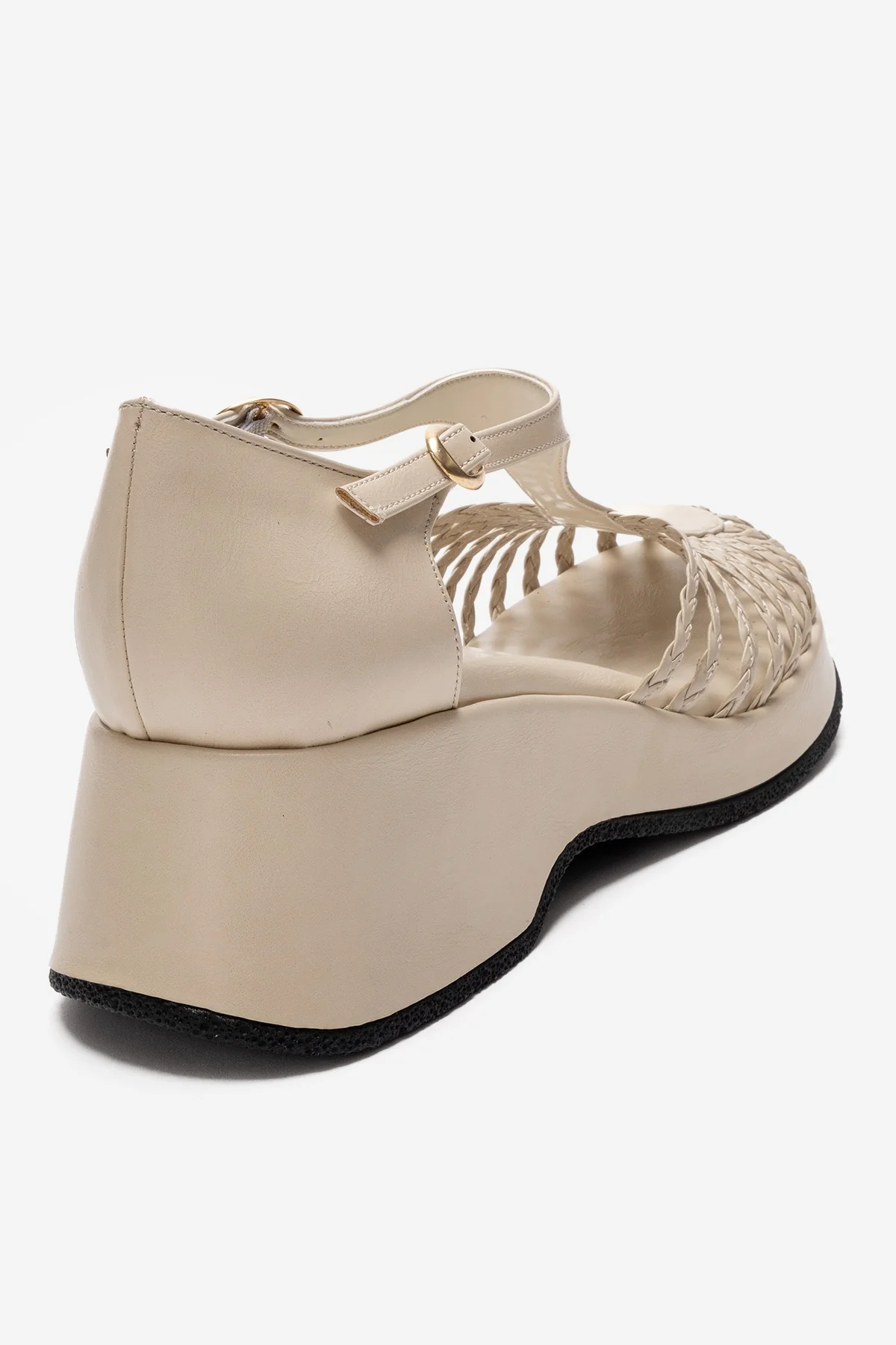 Barry - Beige Genuine Leather Woven Detail Wedge Heel Sandal (Women) - Image 5