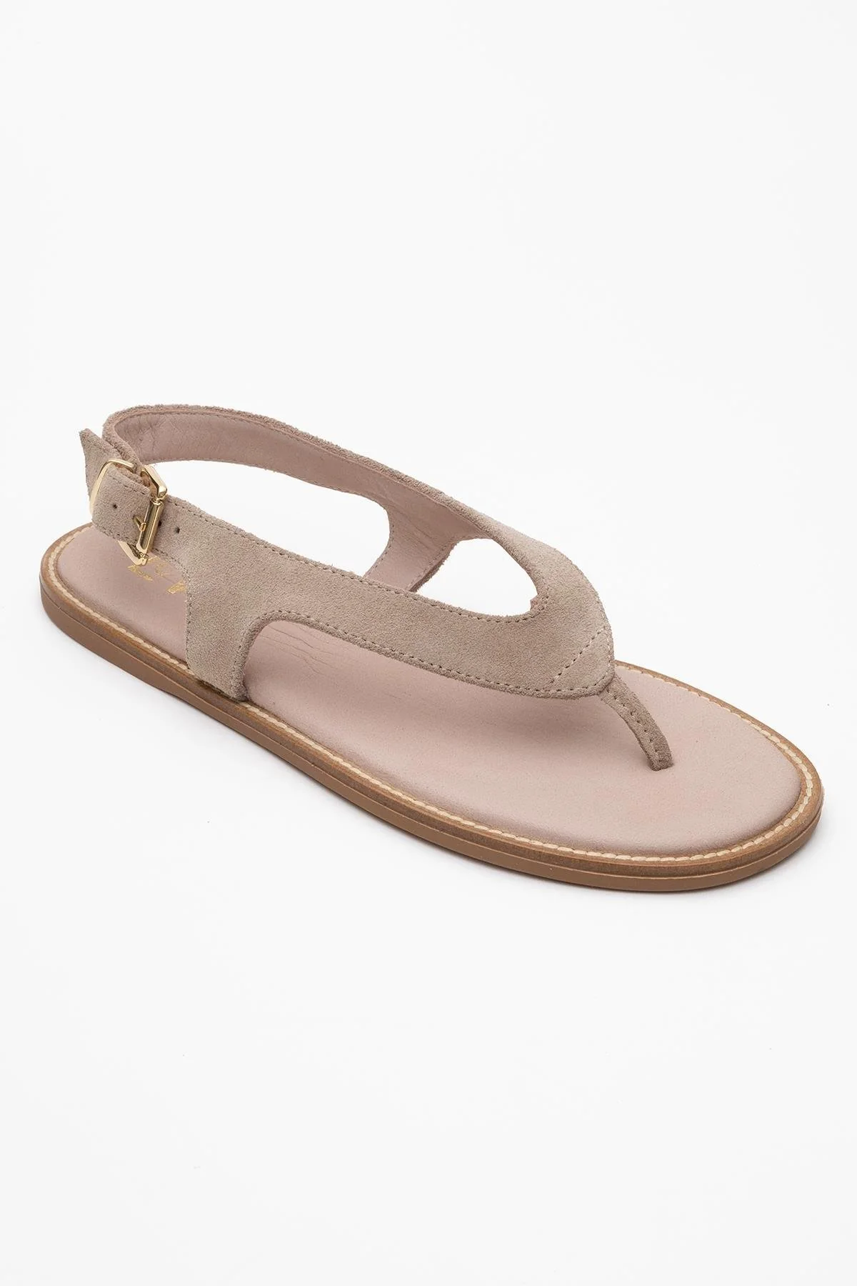 Belinda - Beige Suede Leather Thong Sandals (Women) - Image 3