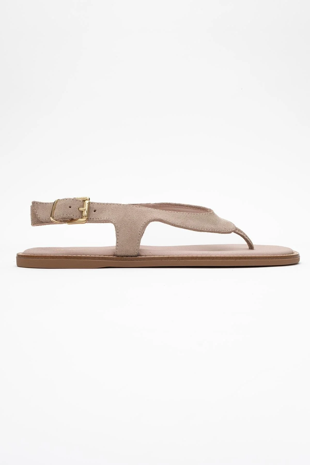 Belinda - Beige Suede Leather Thong Sandals (Women) - Image 6