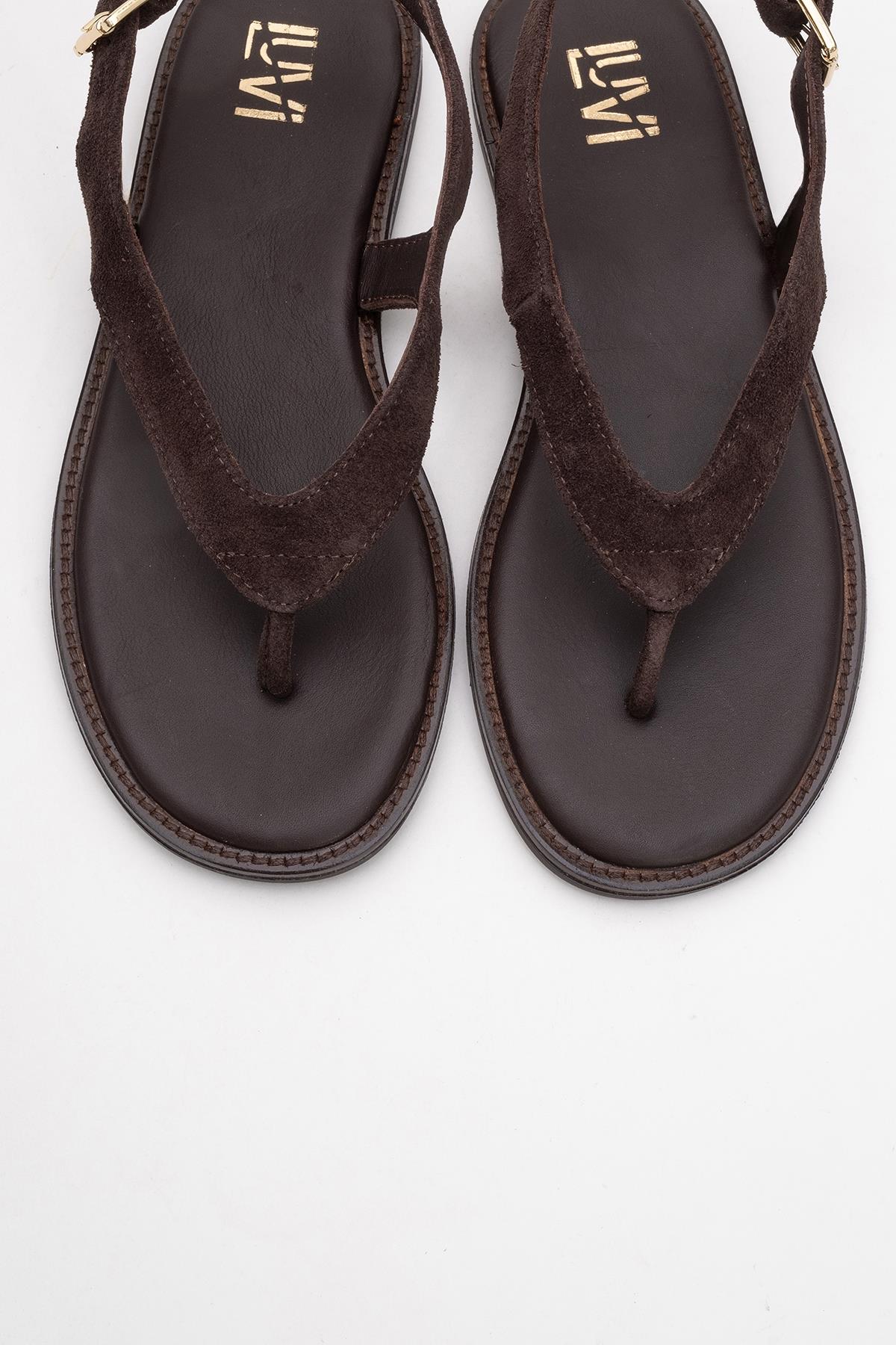 Belinda - Brown Suede Leather Thong Sandals (Women) - Image 2
