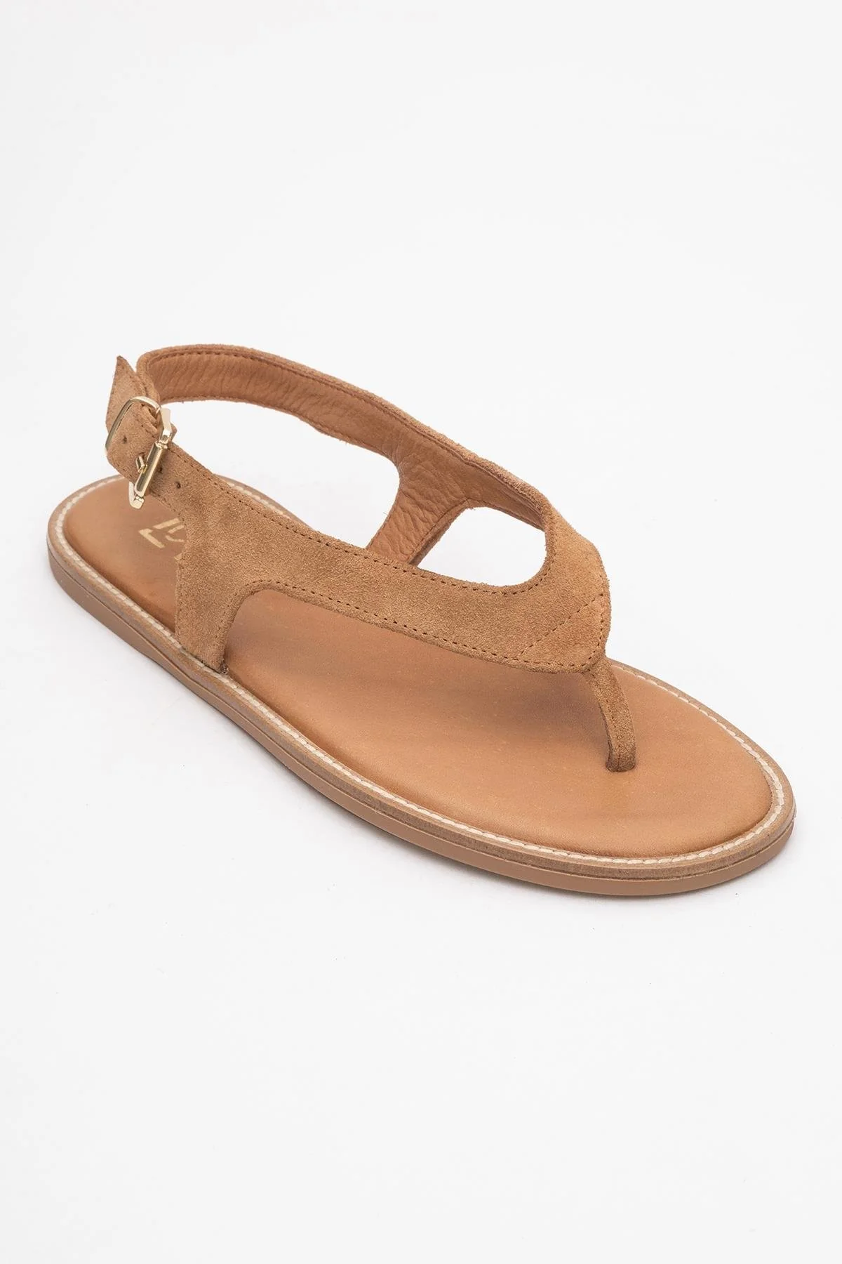 Belinda - Cognac Brown Suede Leather Thong Sandals (Women) - Image 3