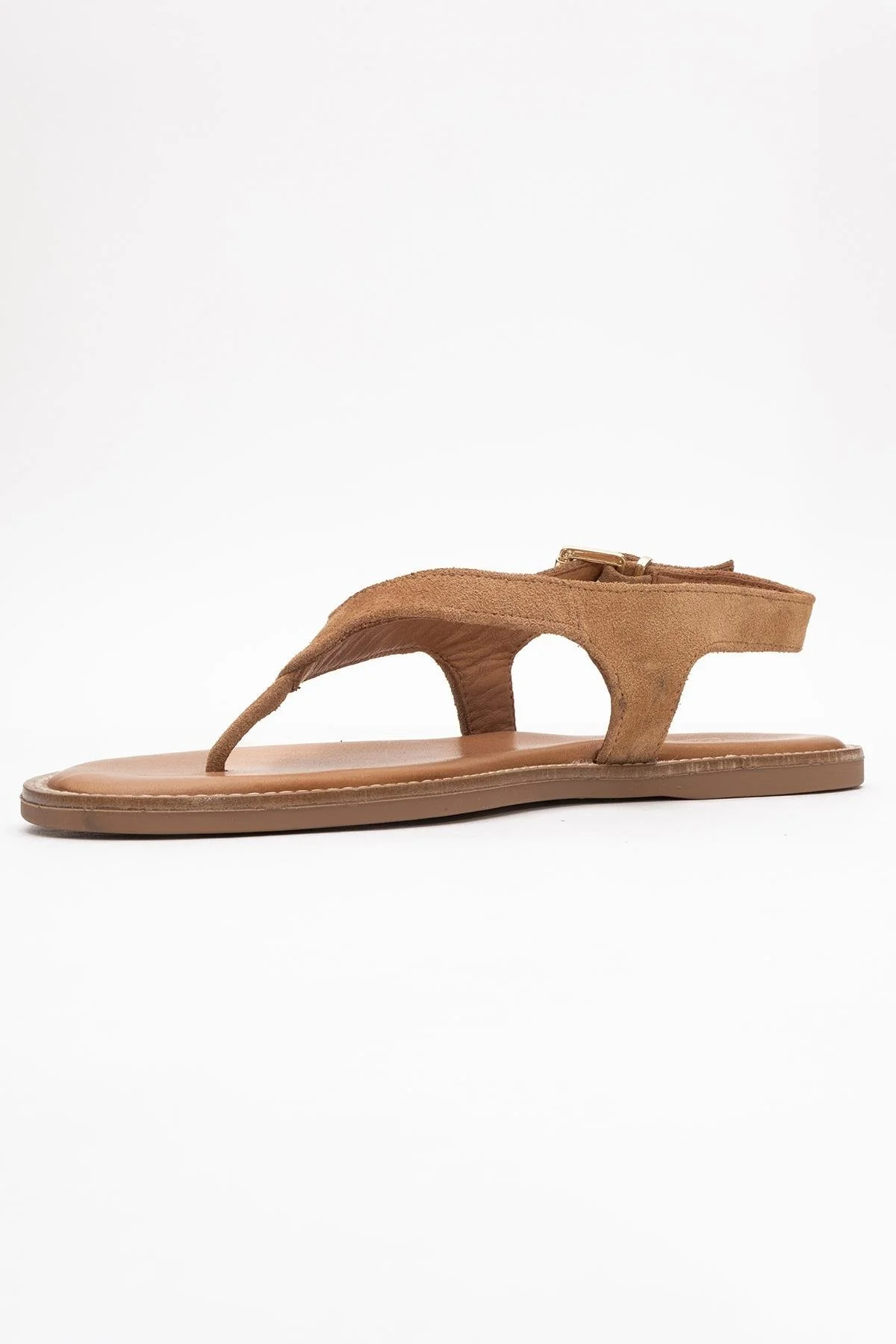 Belinda - Cognac Brown Suede Leather Thong Sandals (Women) - Image 4