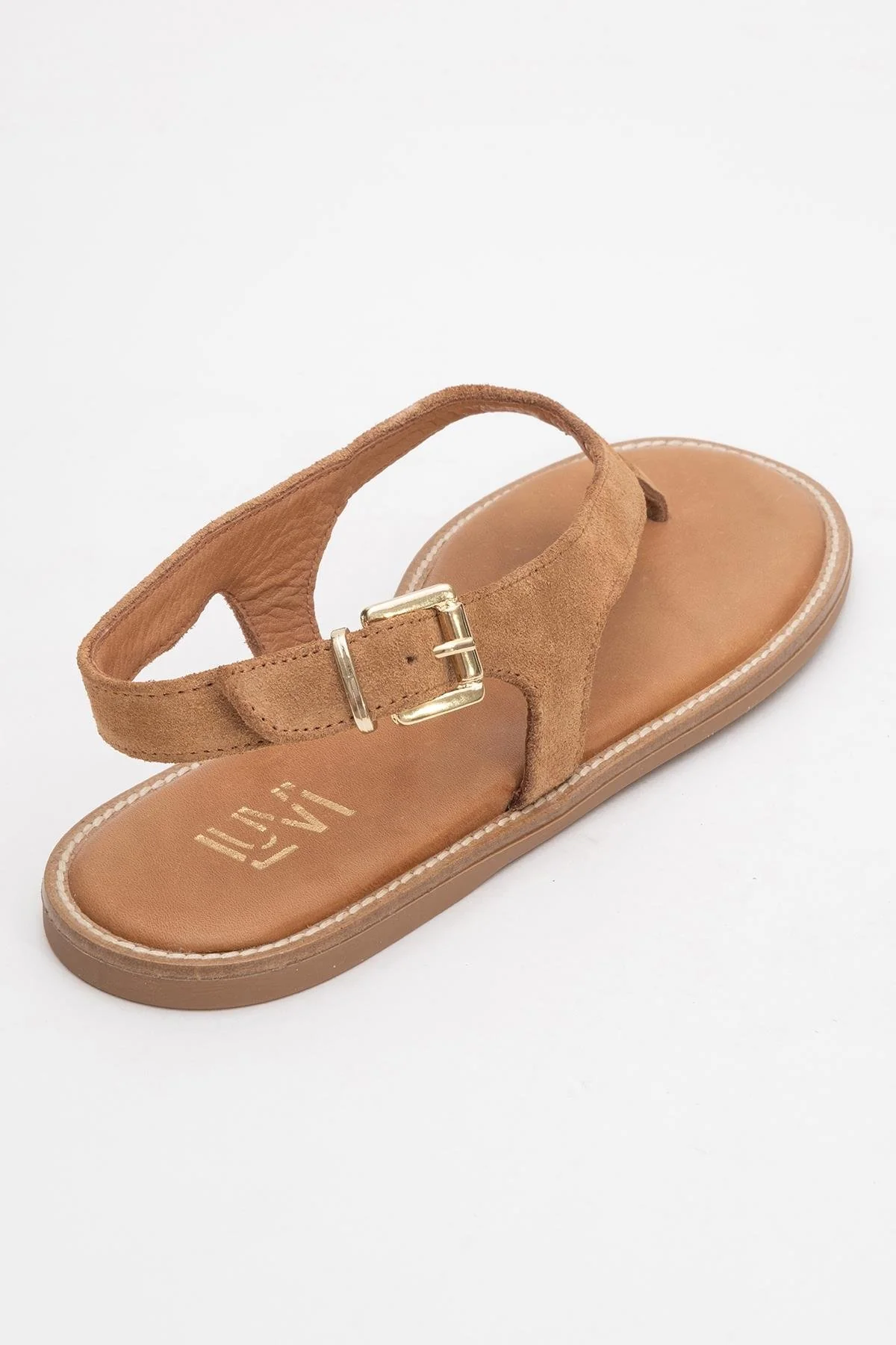 Belinda - Cognac Brown Suede Leather Thong Sandals (Women) - Image 5
