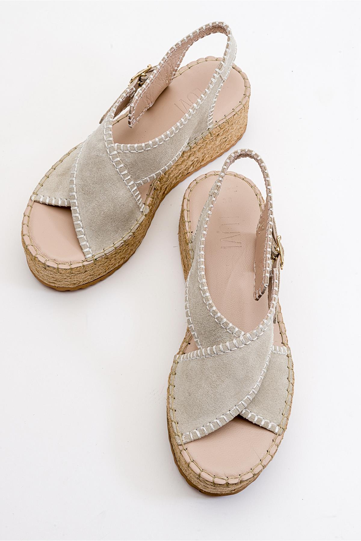 Bellezza - Beige Suede Leather Platform Sandal (Women) - Image 2