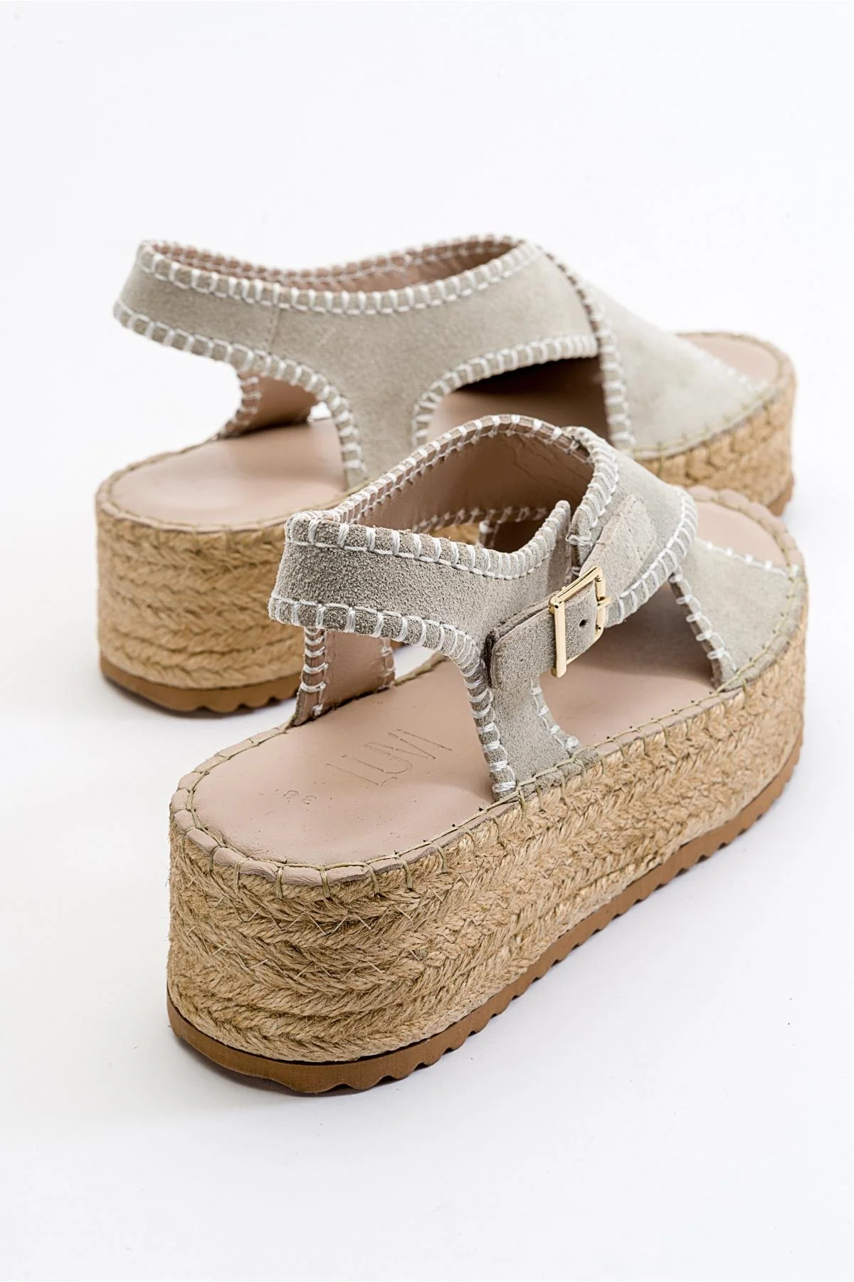 Bellezza - Beige Suede Leather Platform Sandal (Women) - Image 3