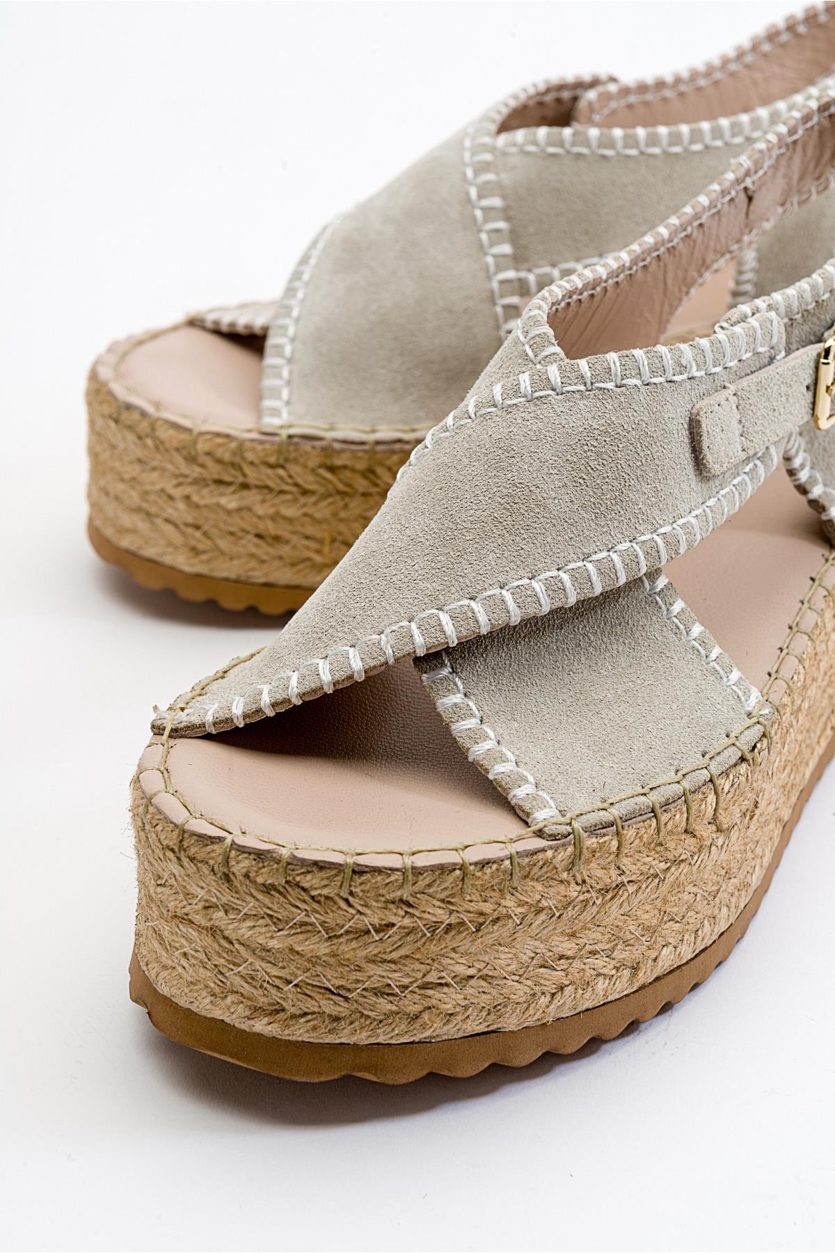 Bellezza - Beige Suede Leather Platform Sandal (Women) - Image 4