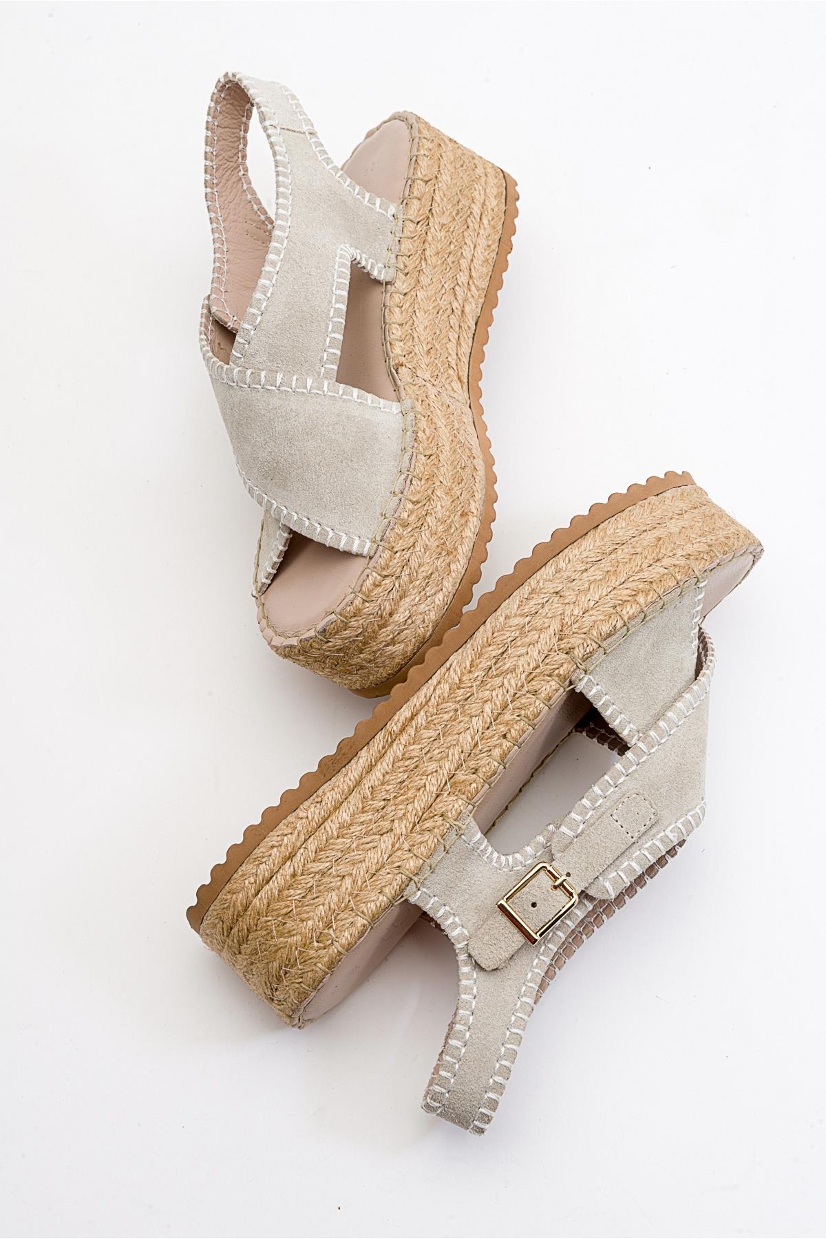 Bellezza - Beige Suede Leather Platform Sandal (Women) - Image 5