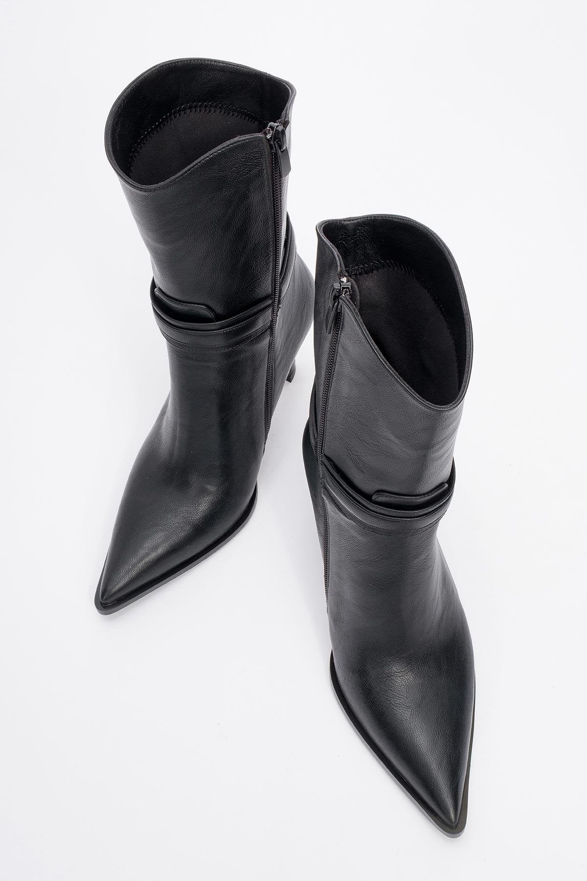 Berton - Black Zippered Pointed Toe High Heel Boot (Women) - Image 2