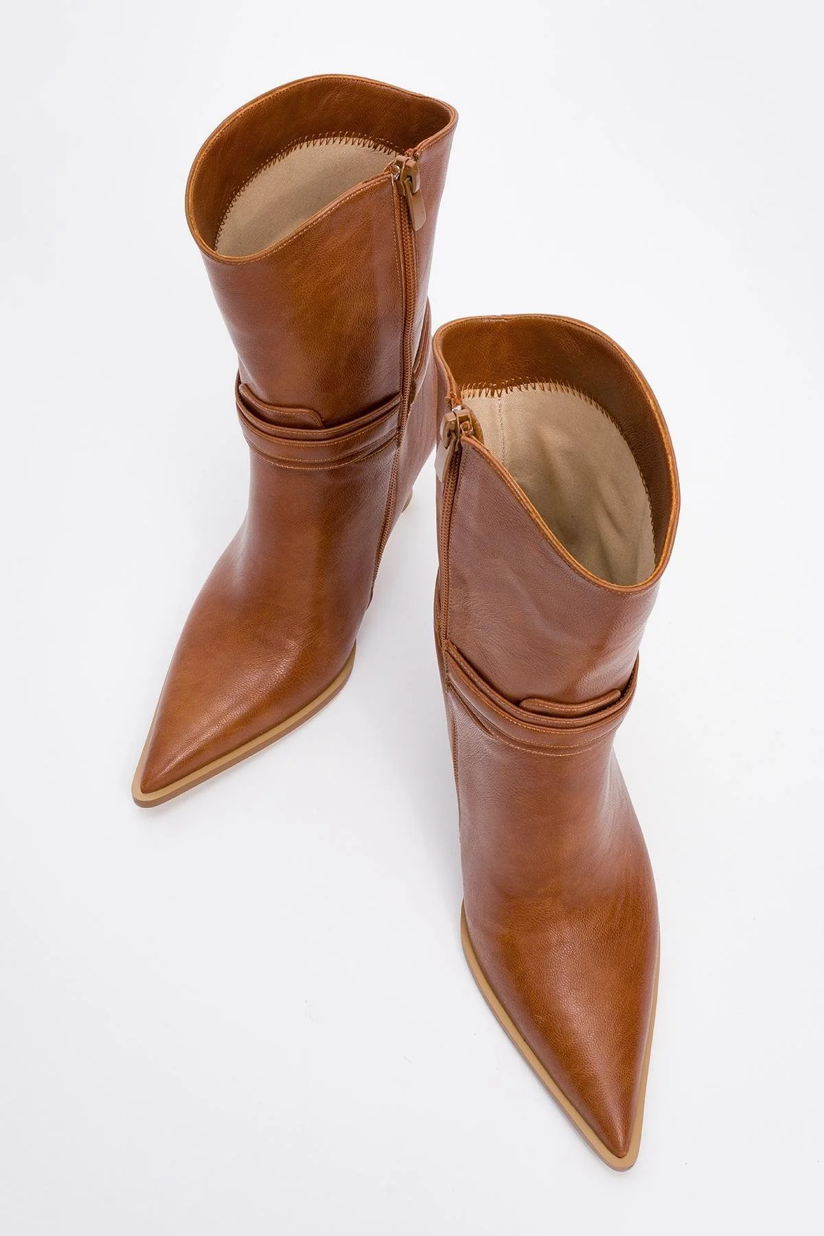 Berton - Cognac Zippered Pointed Toe High Heel Boot (Women) - Image 2