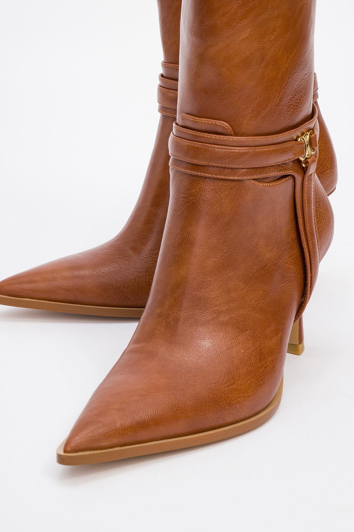 Berton - Cognac Zippered Pointed Toe High Heel Boot (Women) - Image 3