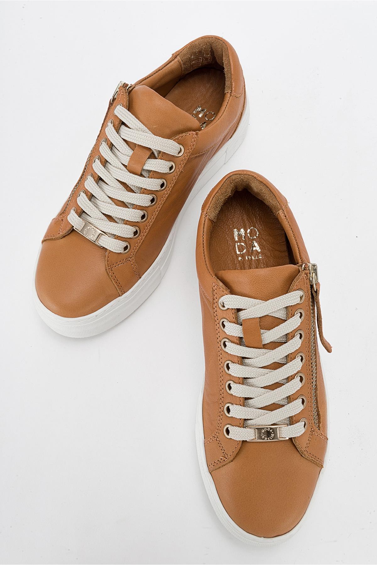 Beryl - Cognac Brown Leather Zip Sneaker (Women) - Image 2