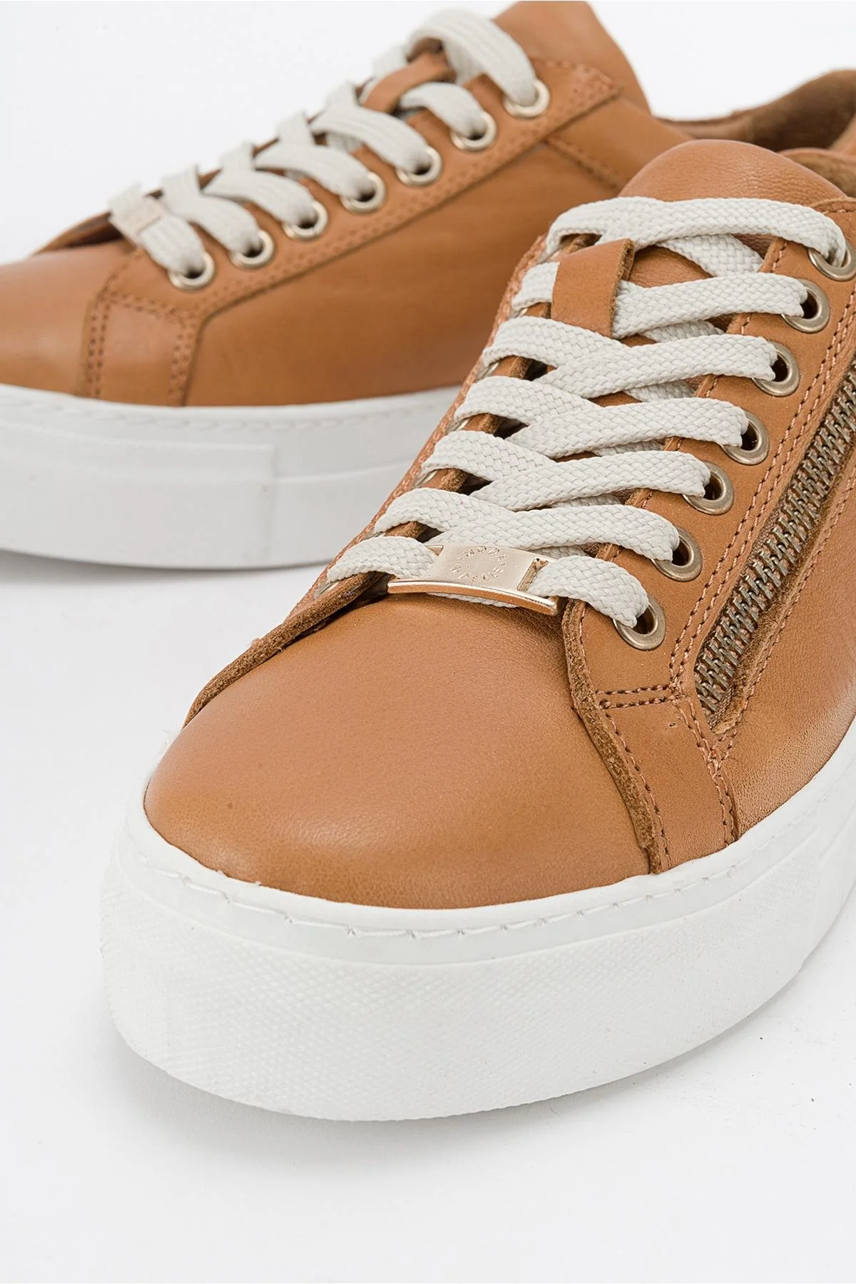 Beryl - Cognac Brown Leather Zip Sneaker (Women) - Image 4