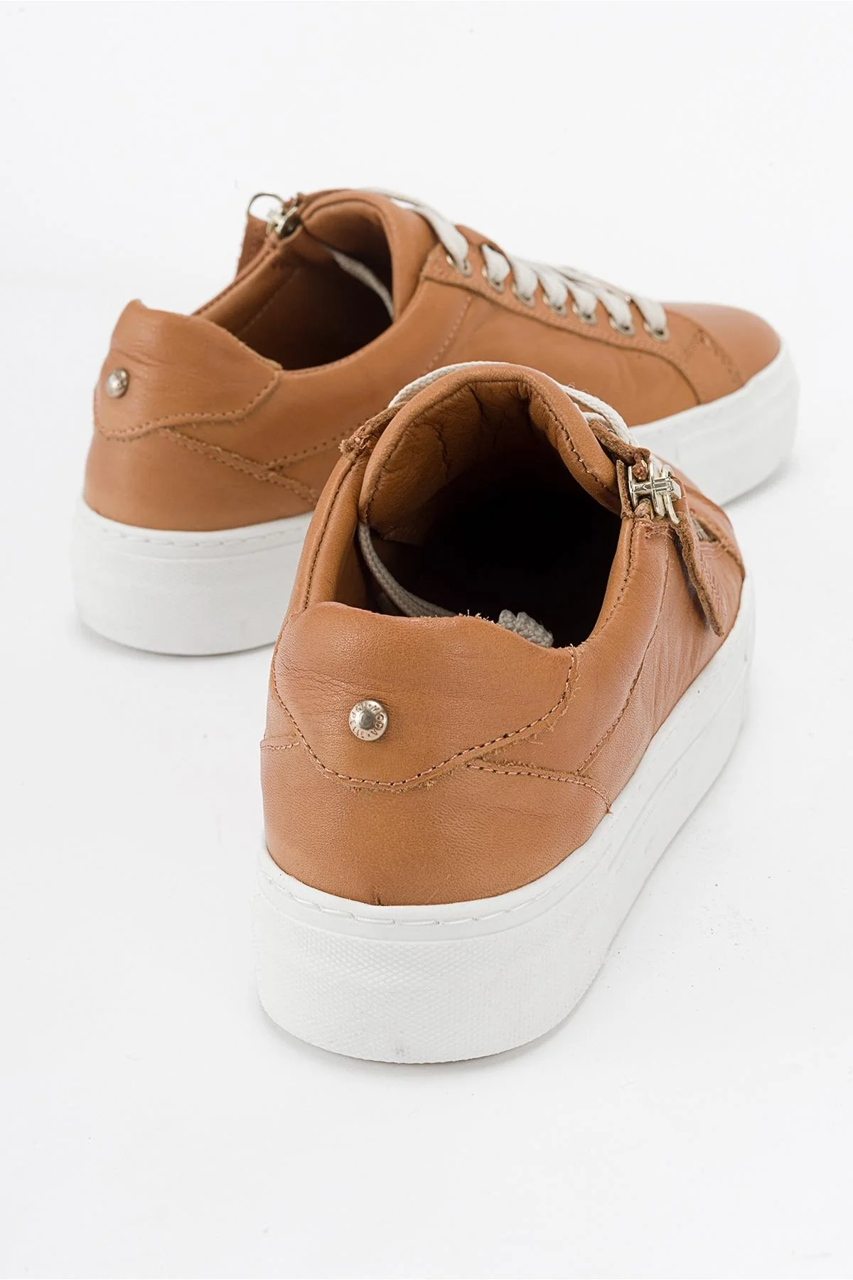 Beryl - Cognac Brown Leather Zip Sneaker (Women) - Image 5