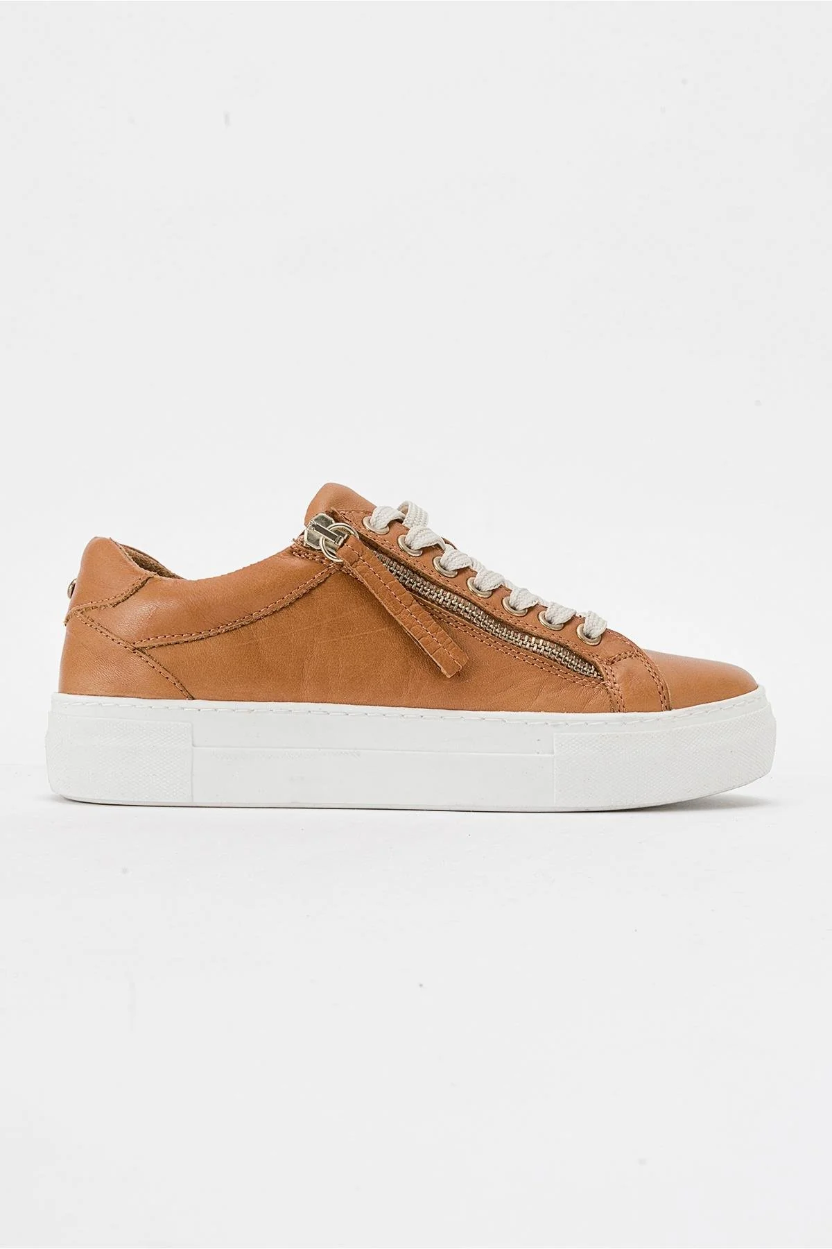 Beryl - Cognac Brown Leather Zip Sneaker (Women) - Image 6
