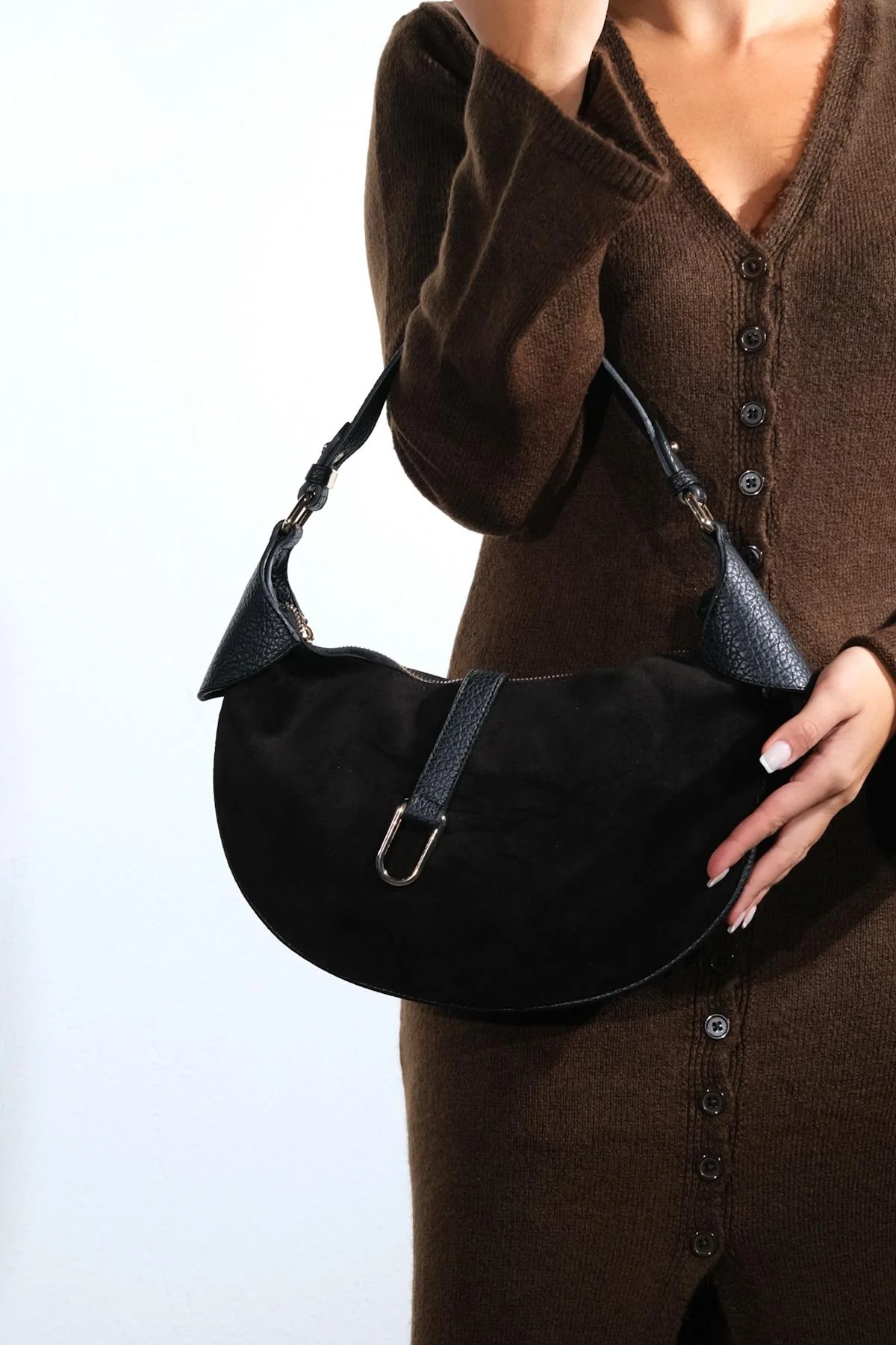 Bexley - Black Genuine Suede Leather Shoulder Bag (Women) - Image 5