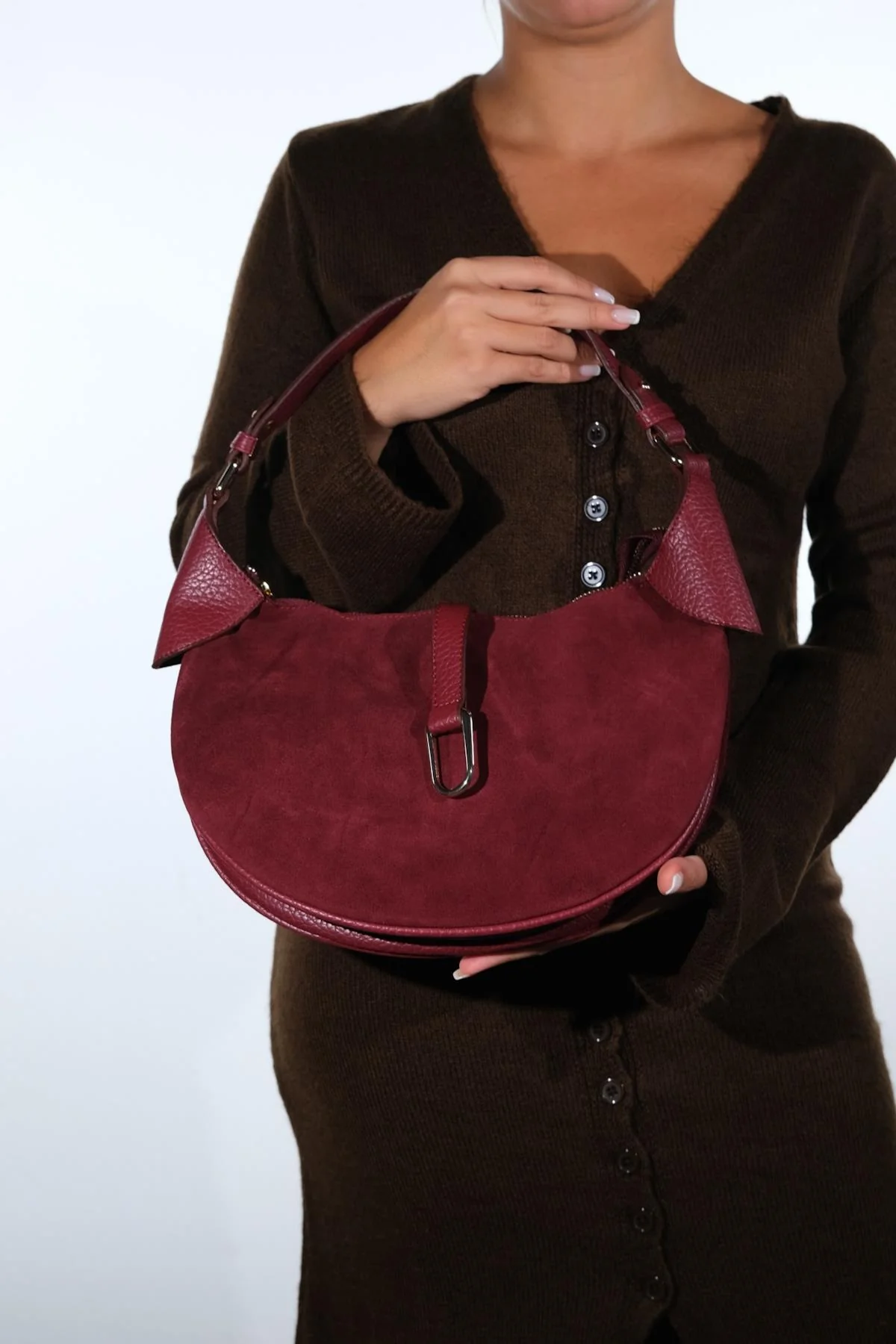 Bexley - Burgundy Genuine Suede Leather Shoulder Bag (Women)