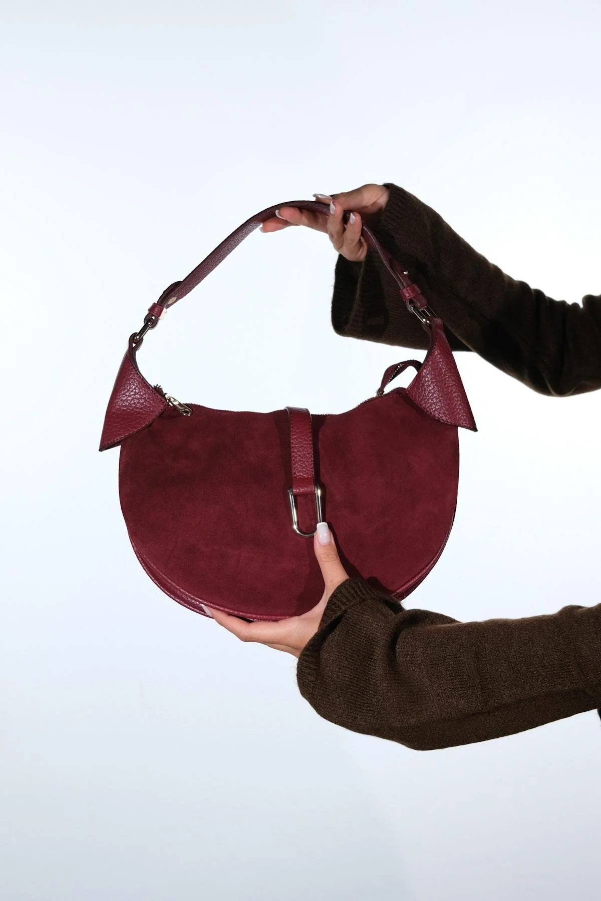Bexley - Burgundy Genuine Suede Leather Shoulder Bag (Women) - Image 3