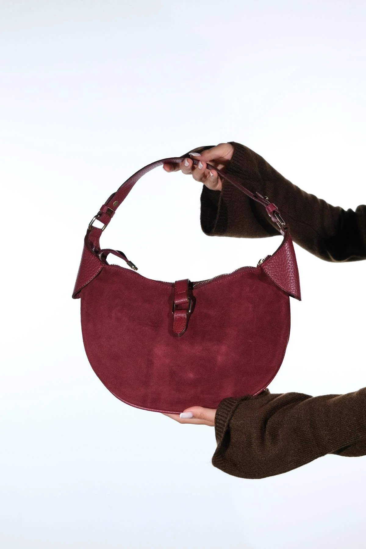 Bexley - Burgundy Genuine Suede Leather Shoulder Bag (Women) - Image 4