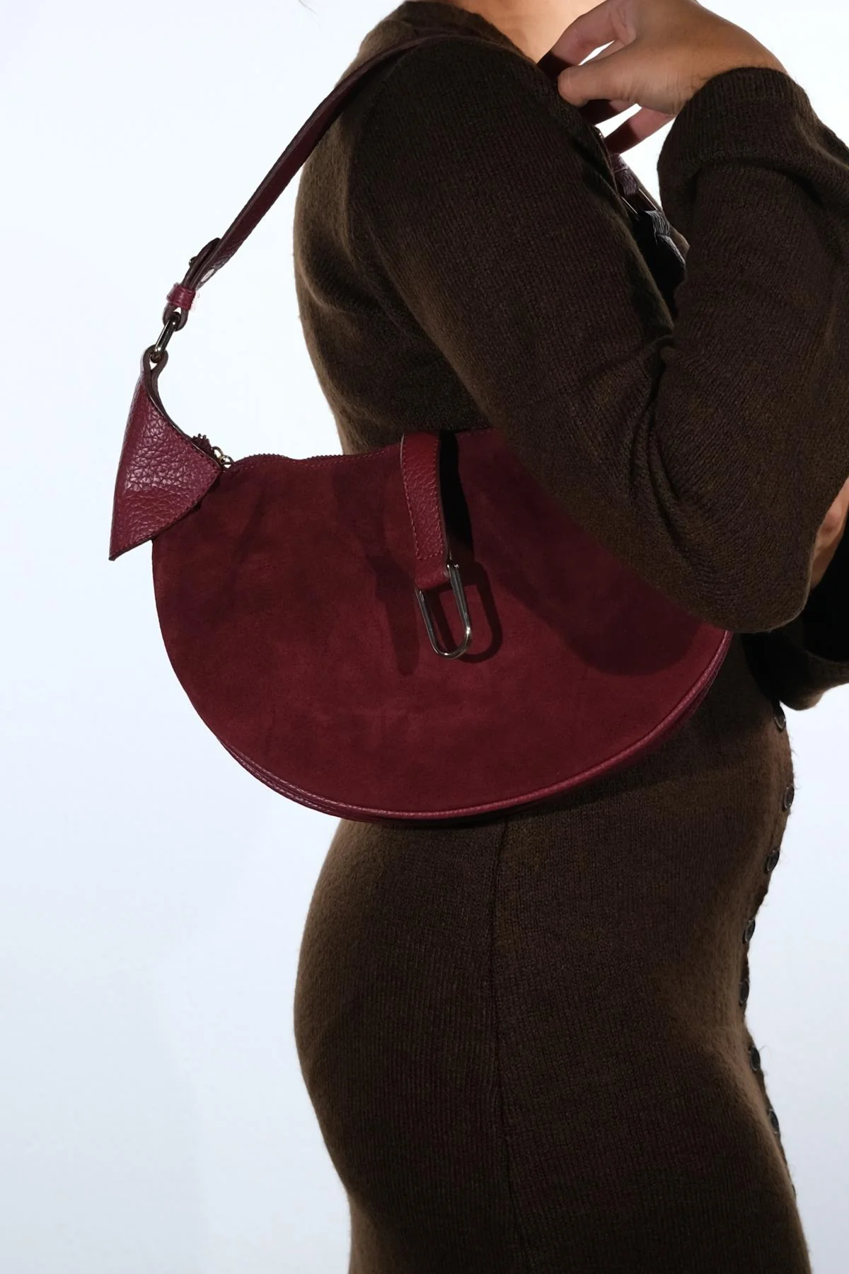 Bexley - Burgundy Genuine Suede Leather Shoulder Bag (Women) - Image 5