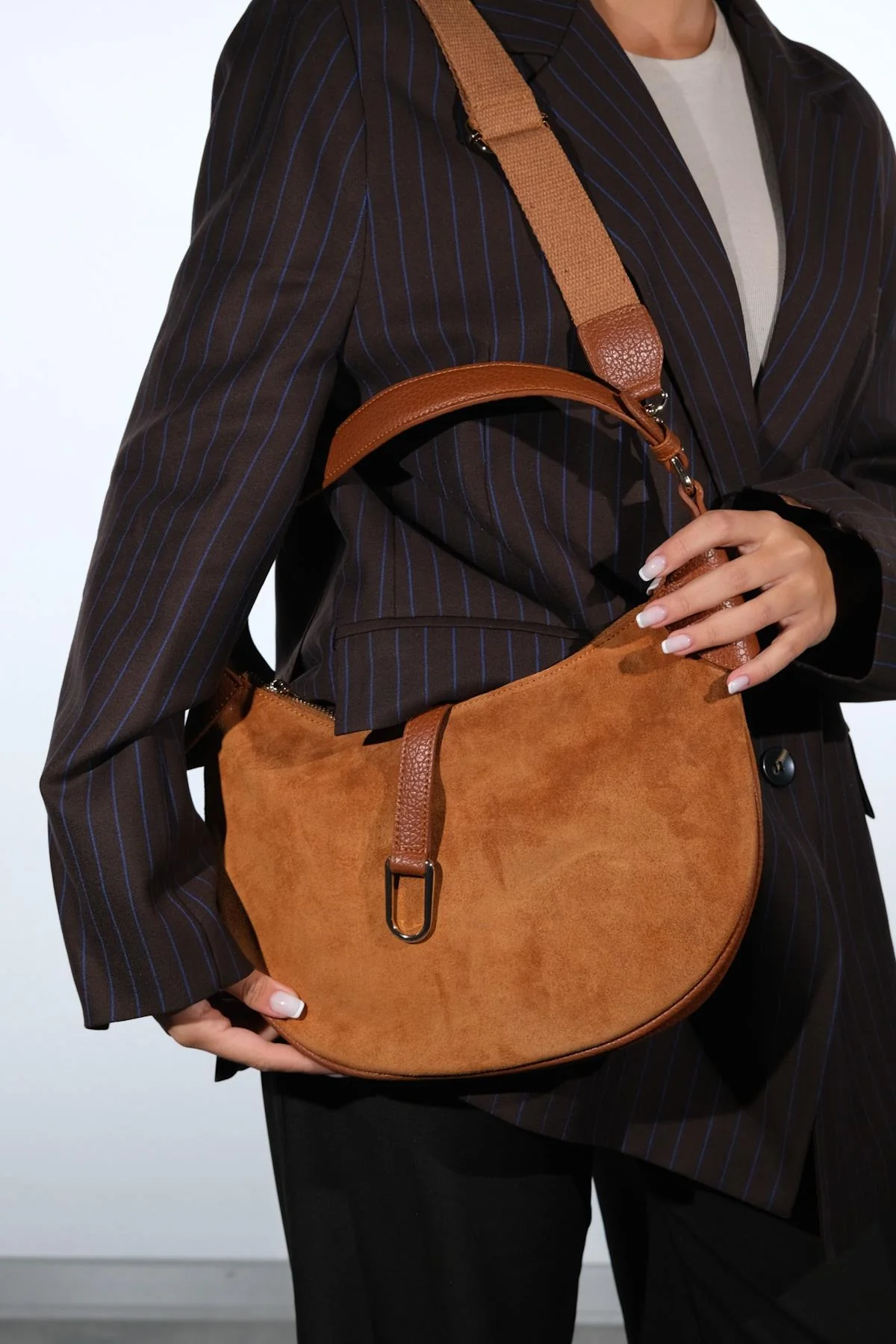 Bexley - Cognac Genuine Suede Leather Shoulder Bag (Women) - Image 2