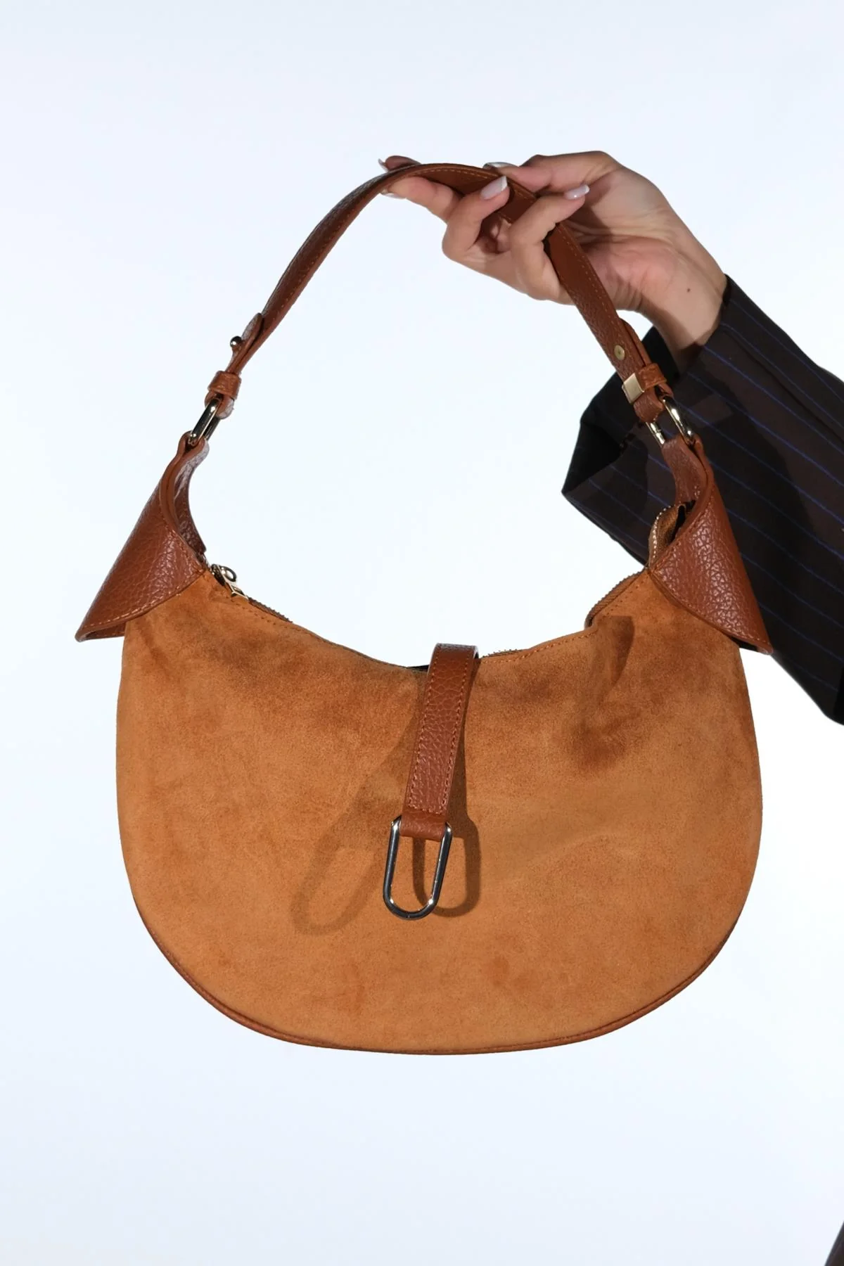 Bexley - Cognac Genuine Suede Leather Shoulder Bag (Women) - Image 3