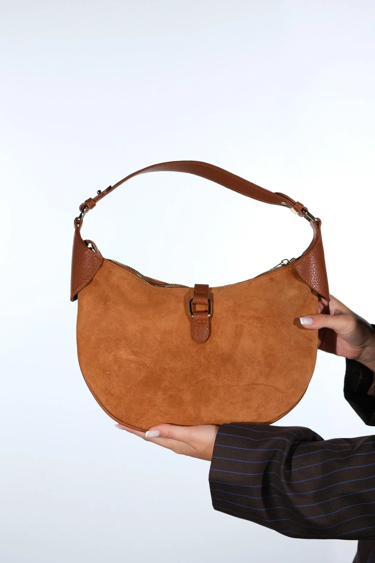 Bexley - Cognac Genuine Suede Leather Shoulder Bag (Women) - Image 4