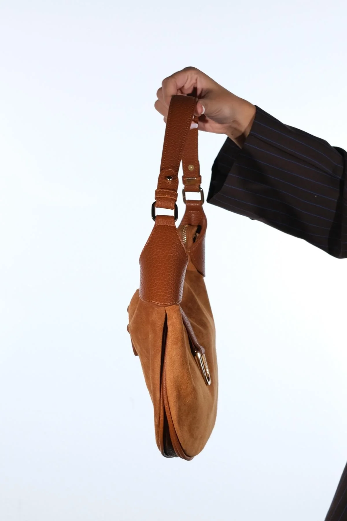 Bexley - Cognac Genuine Suede Leather Shoulder Bag (Women) - Image 5