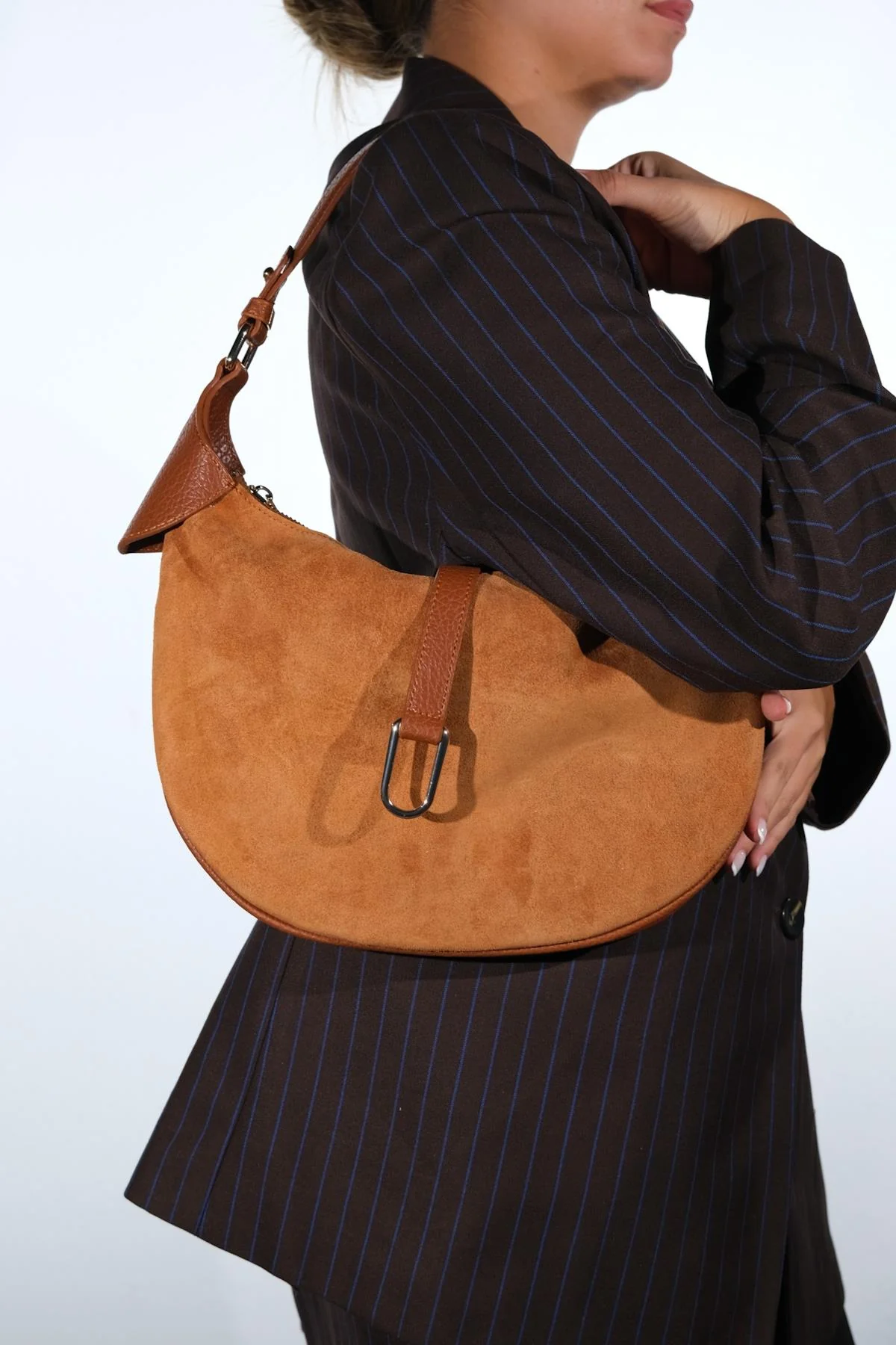 Bexley - Cognac Genuine Suede Leather Shoulder Bag (Women) - Image 6