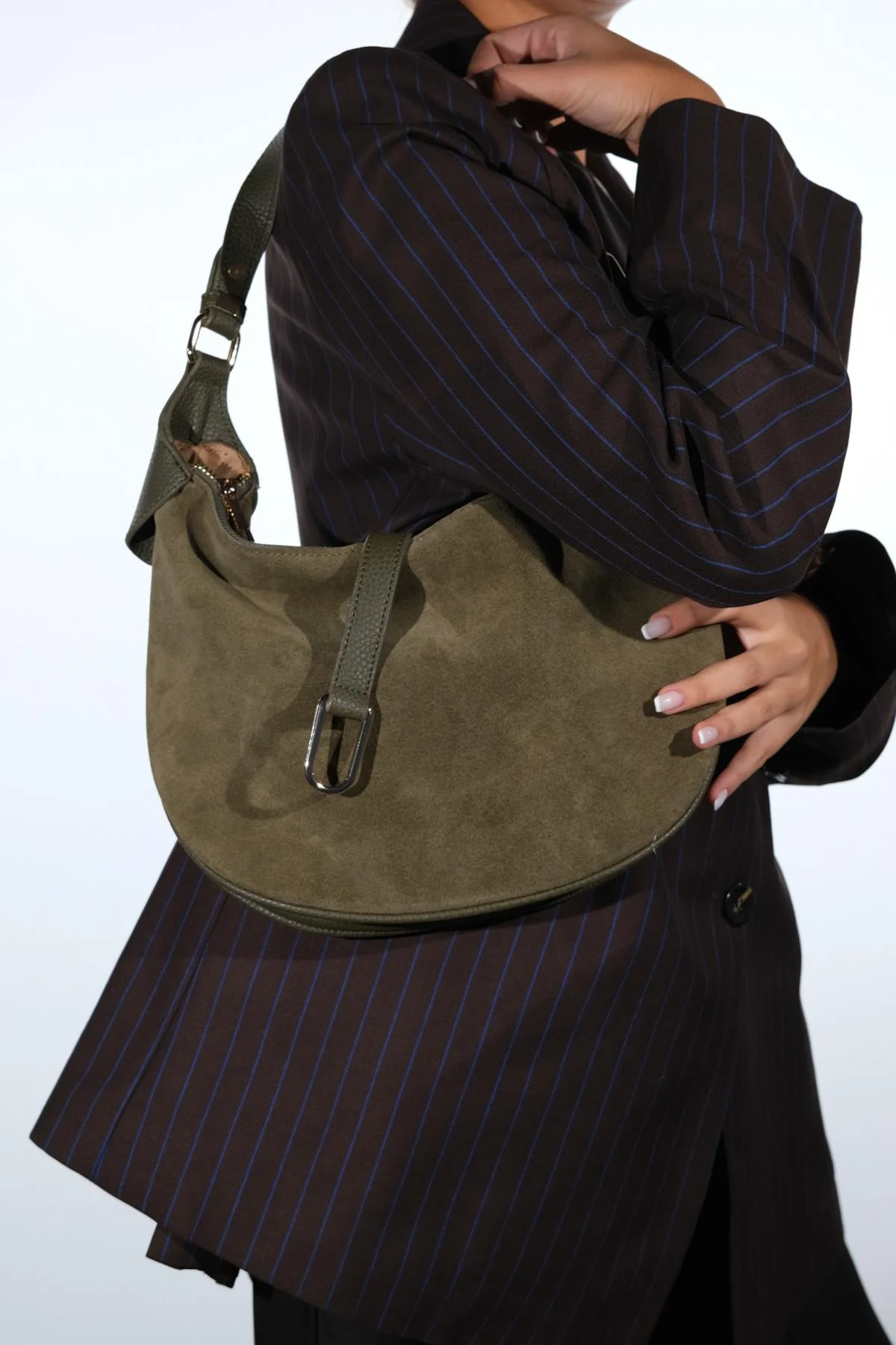 Bexley - Khaki Genuine Suede Leather Shoulder Bag (Women) - Image 2