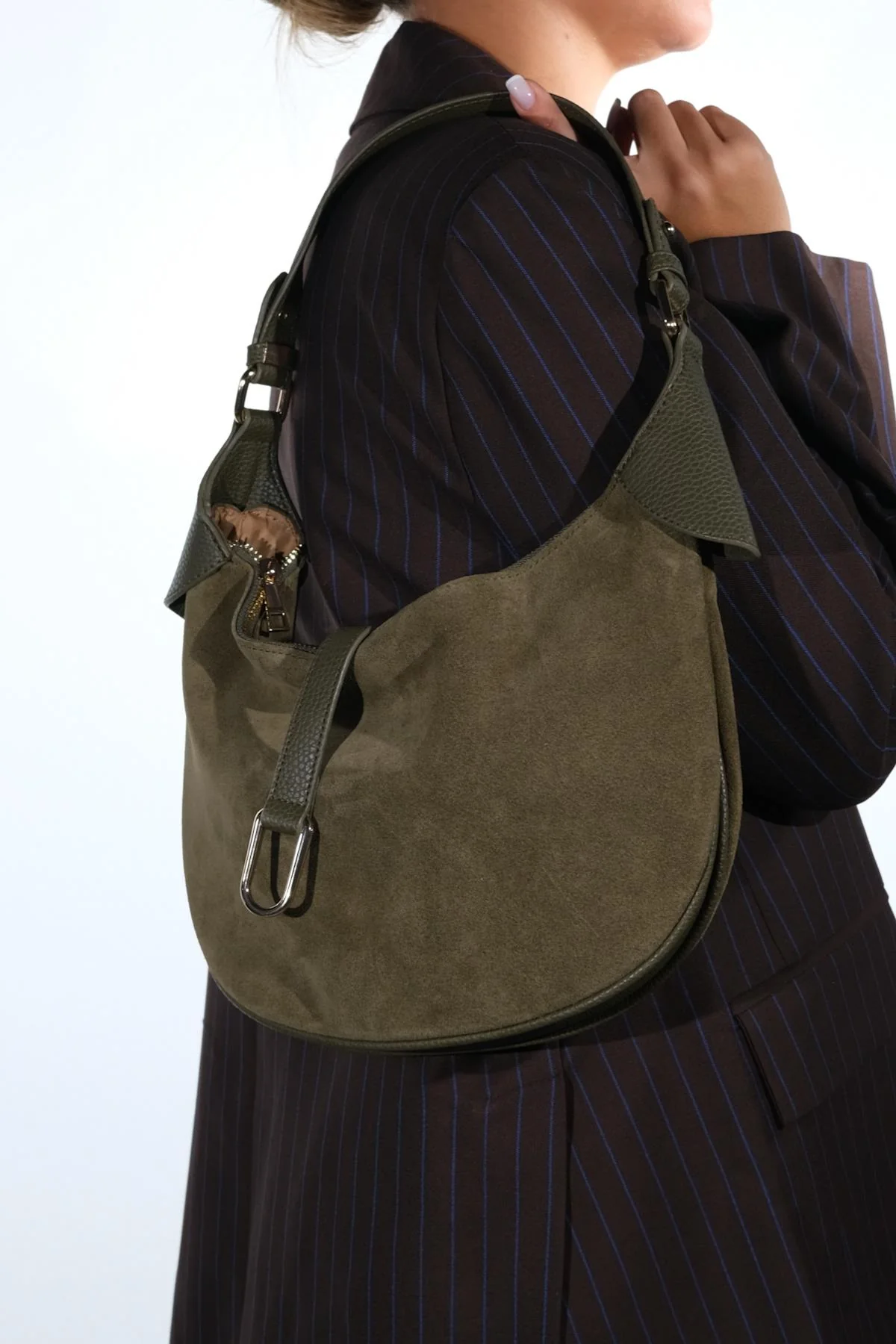 Bexley - Khaki Genuine Suede Leather Shoulder Bag (Women) - Image 3