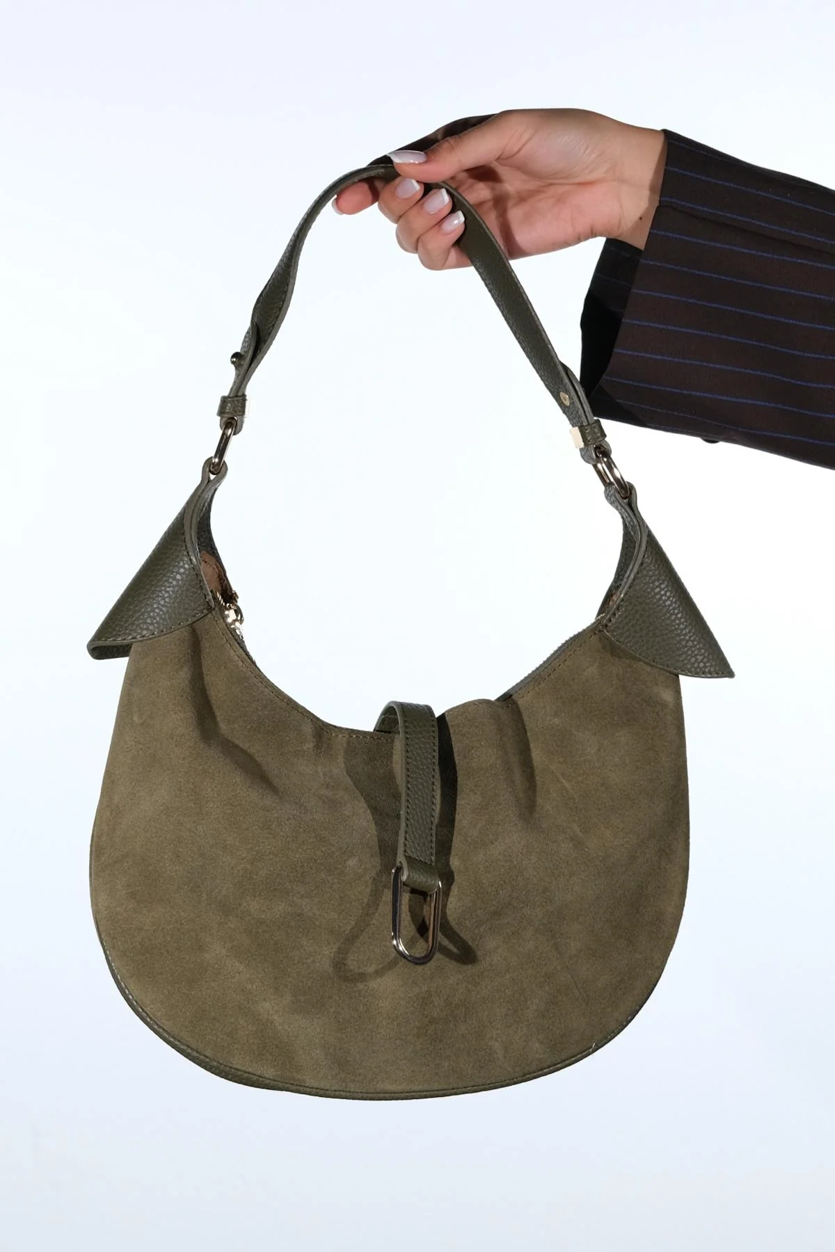 Bexley - Khaki Genuine Suede Leather Shoulder Bag (Women) - Image 4
