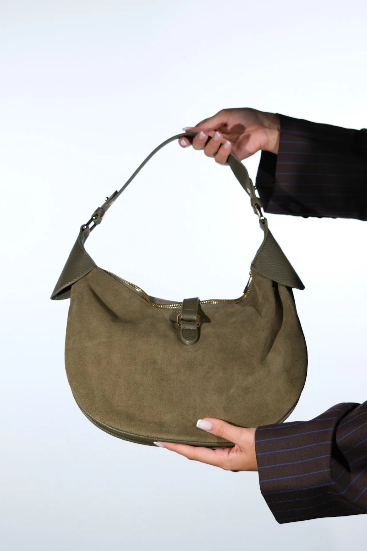 Bexley - Khaki Genuine Suede Leather Shoulder Bag (Women) - Image 5