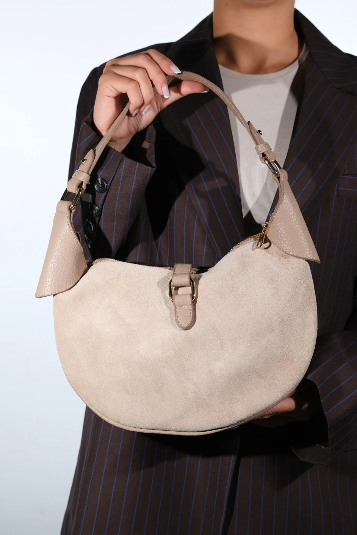 Bexley - Taupe Genuine Suede Leather Shoulder Bag (Women) - Image 2