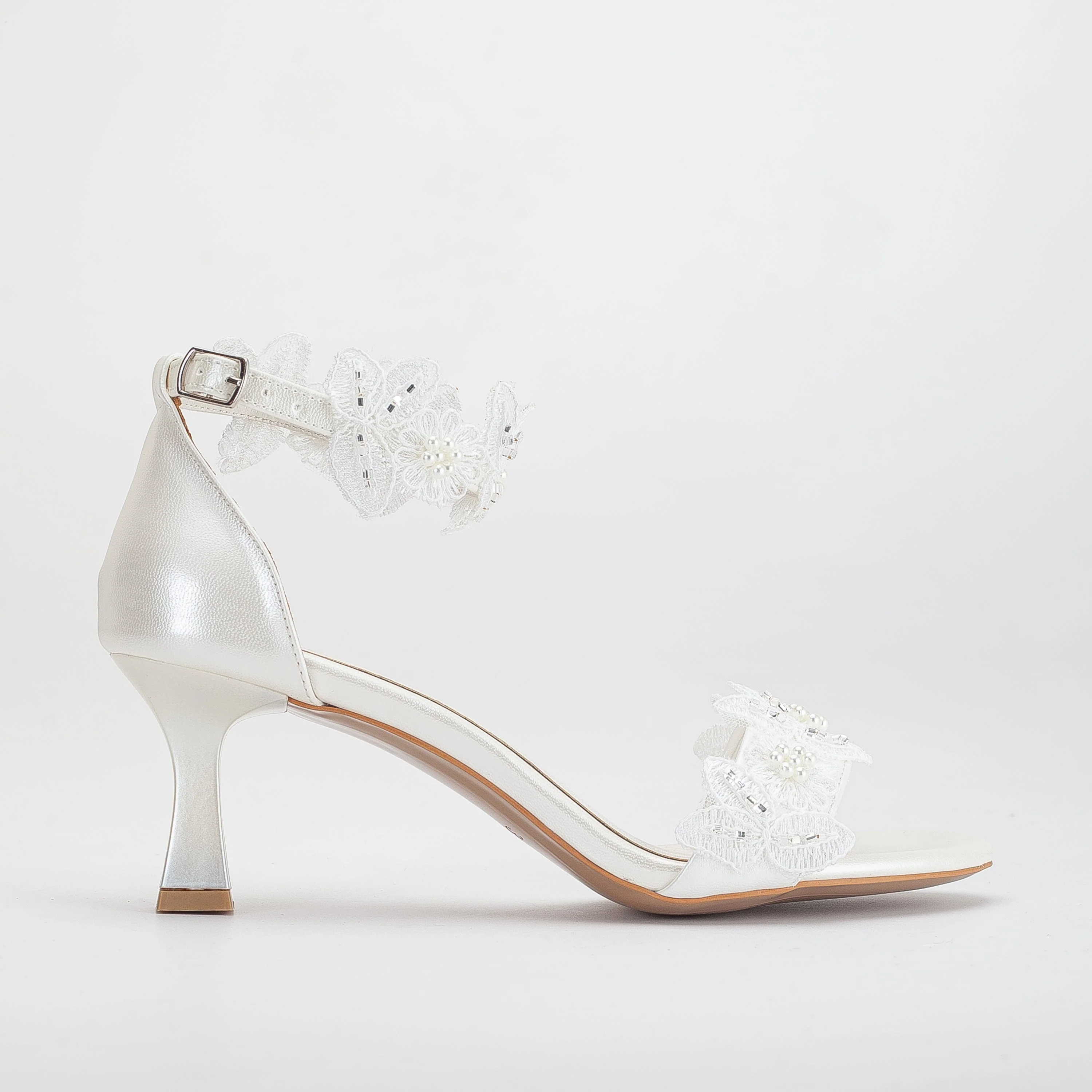 Birdie - Ivory Lace Bridal Sandals with Pearls - Image 3