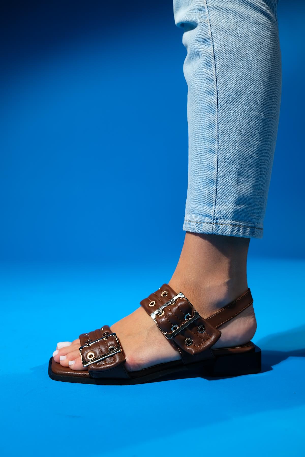 Blob - Brown Gold Buckle Sandal (Women) - Image 3