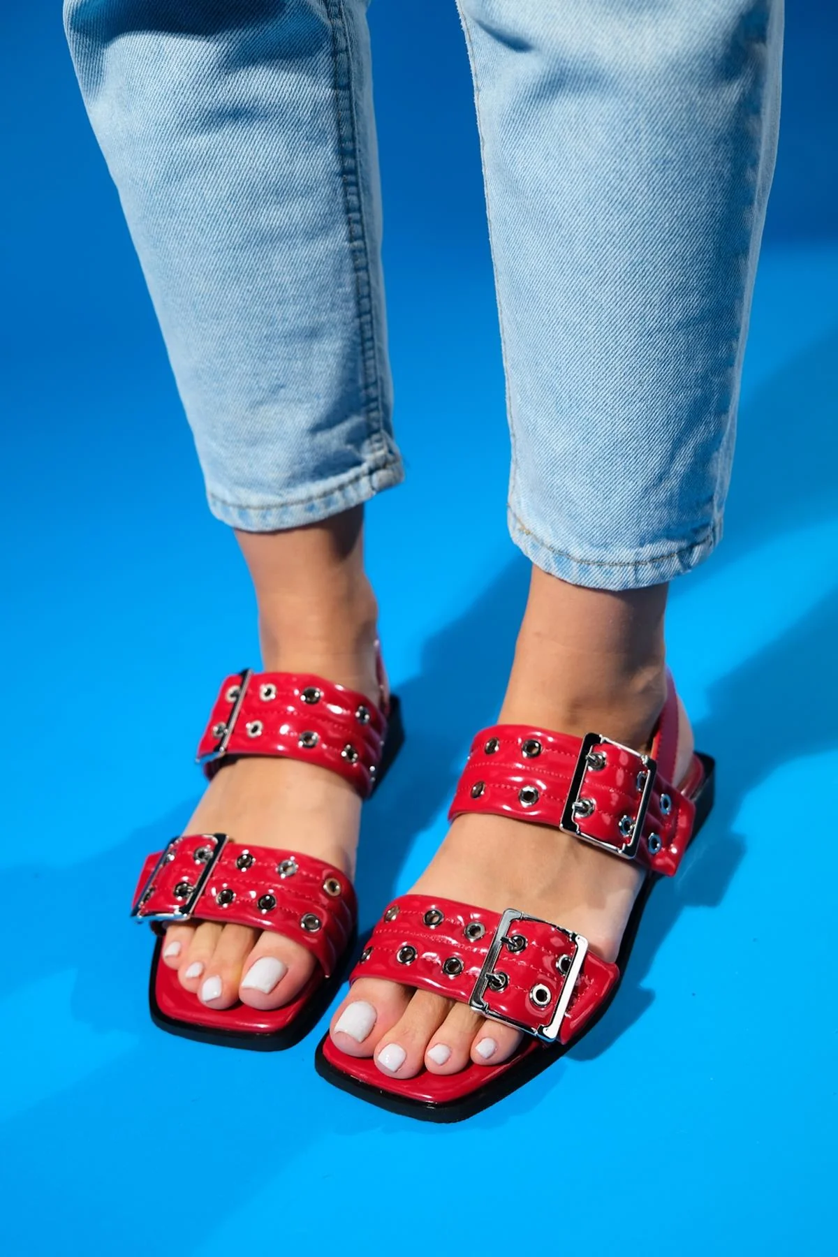 Blob - Red Patent Silver Buckle Sandal (Women)