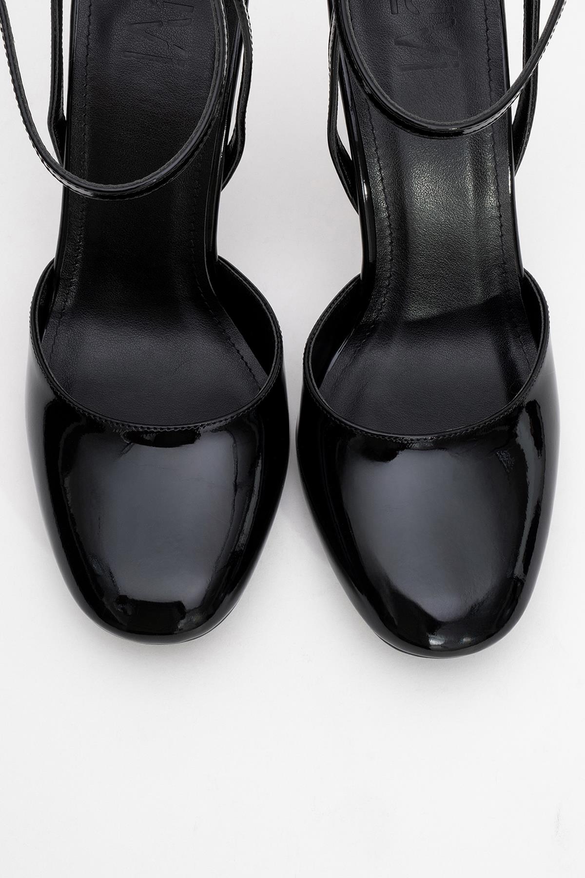 Blues - Black Patent Round Toe Ankle-Tie High Heel (Women) - Image 2
