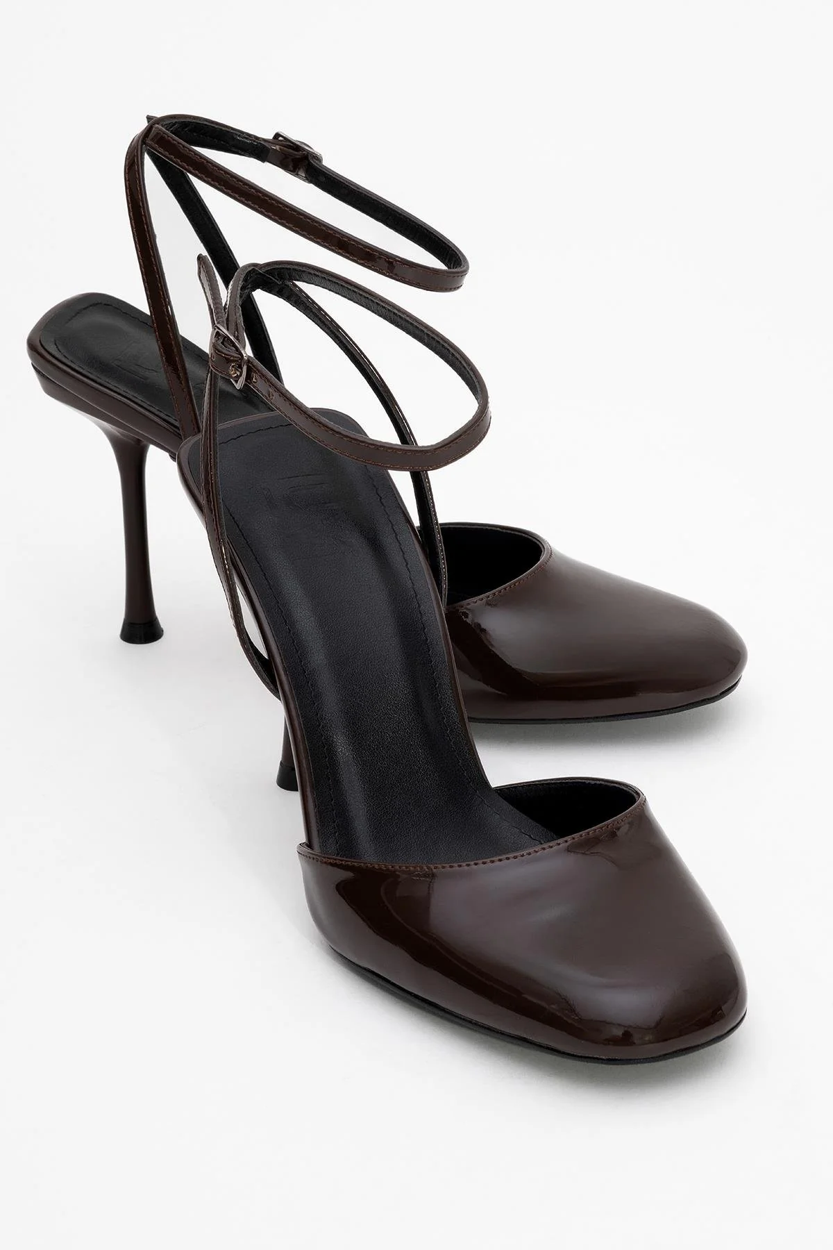 Blues - Brown Patent Round Toe Ankle-Tie High Heel (Women)