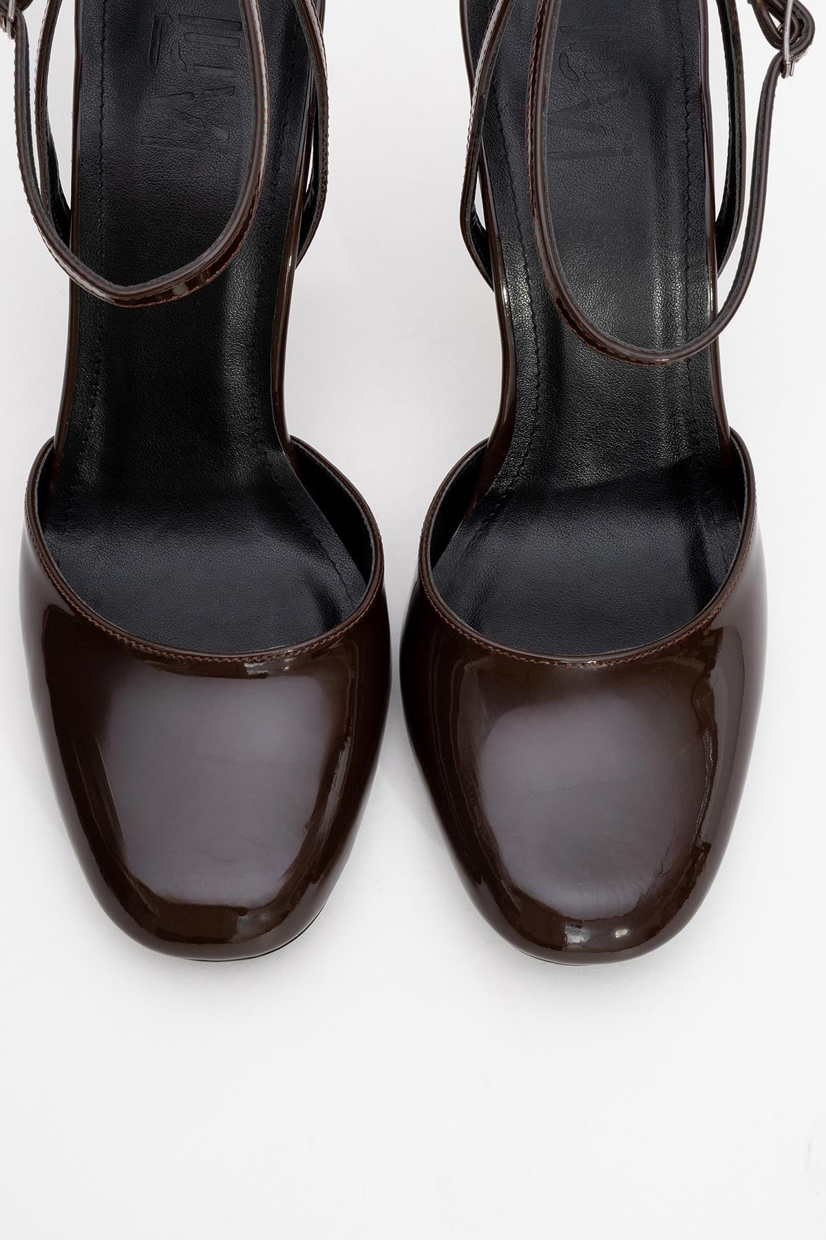 Blues - Brown Patent Round Toe Ankle-Tie High Heel (Women) - Image 2