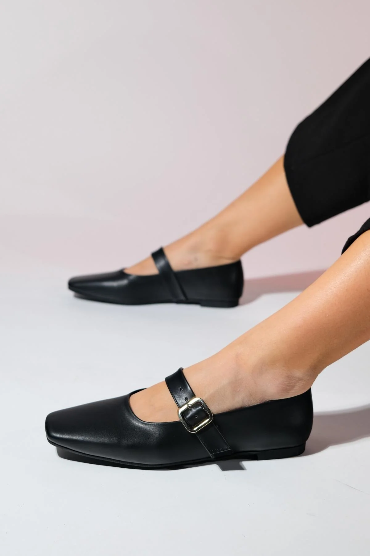 Bluff - Black Genuine Leather Square Toe Ballet Flat (Women) - Image 2