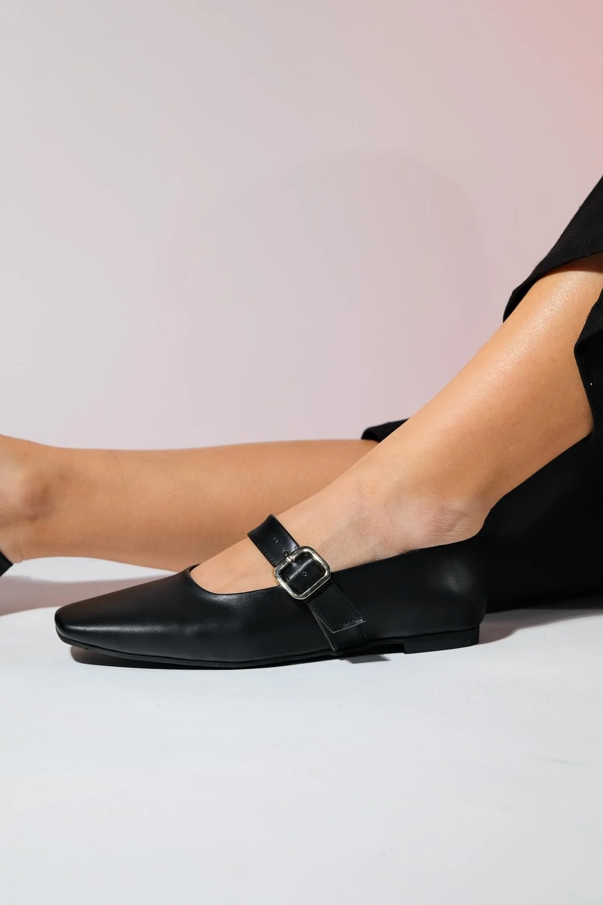 Bluff - Black Genuine Leather Square Toe Ballet Flat (Women) - Image 3