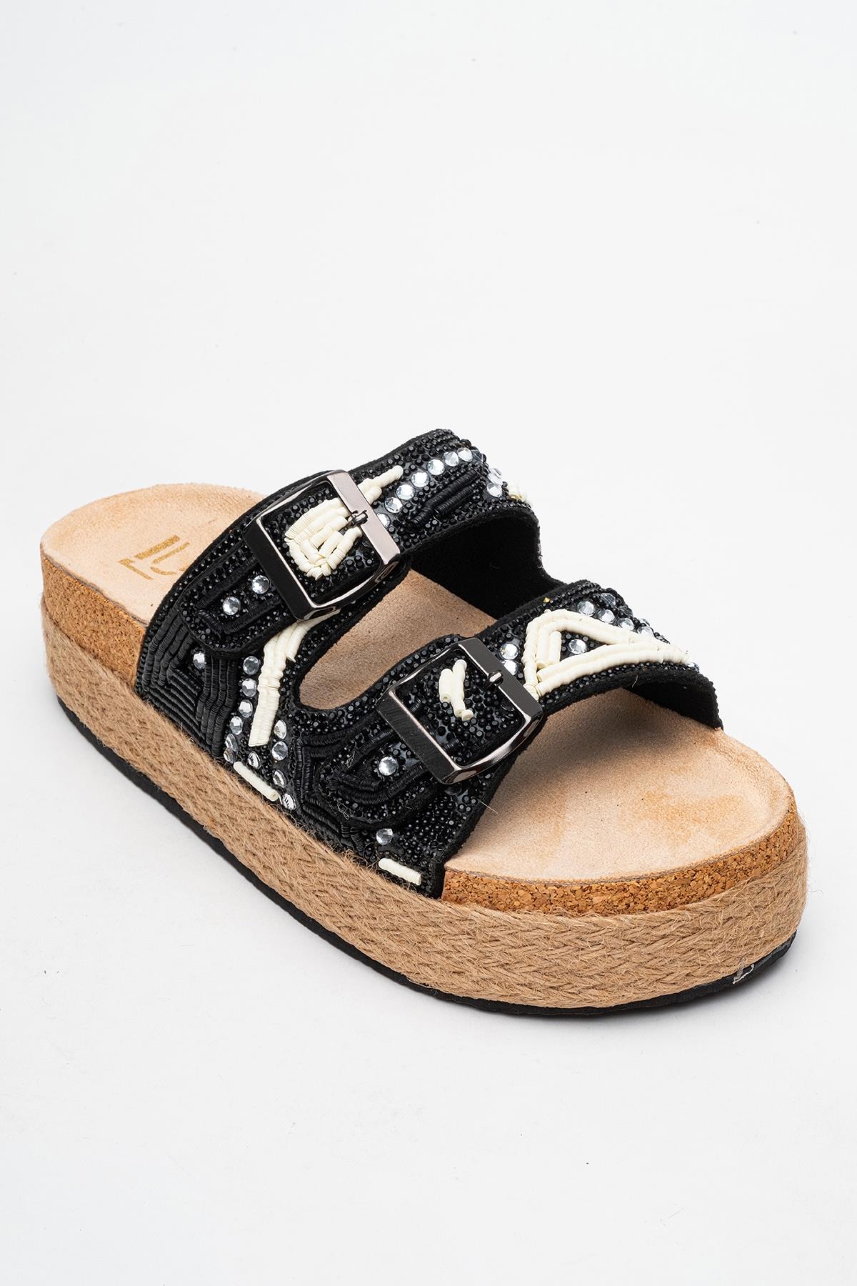 Bobby Black Beaded Straw Platform Slide (Women) - Image 3