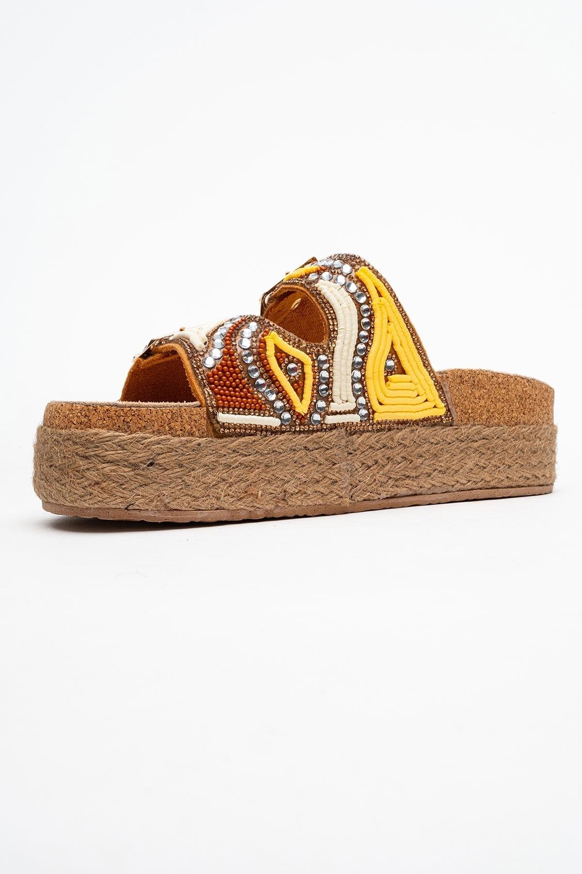 Bobby Yellow Beaded Straw Platform Slide (Women) - Image 4