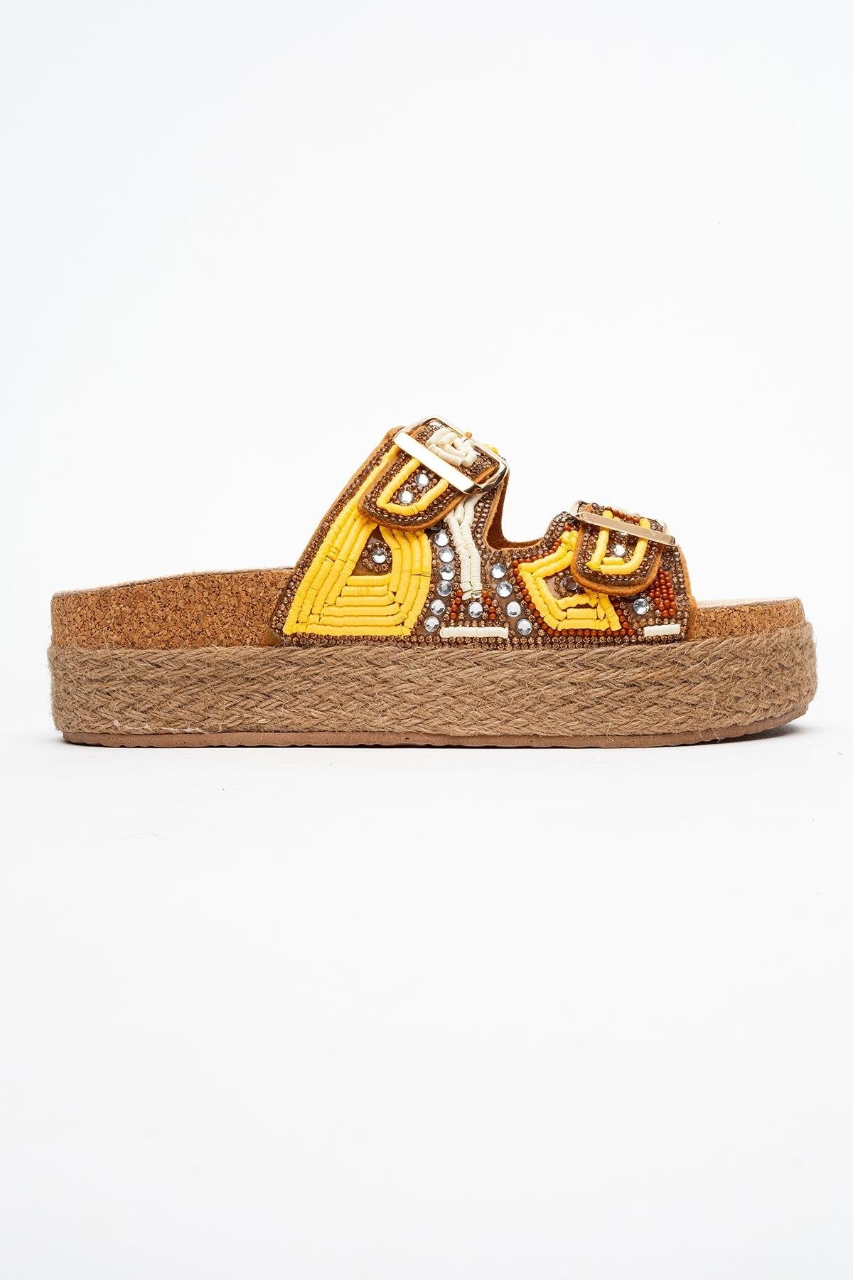 Bobby Yellow Beaded Straw Platform Slide (Women) - Image 6