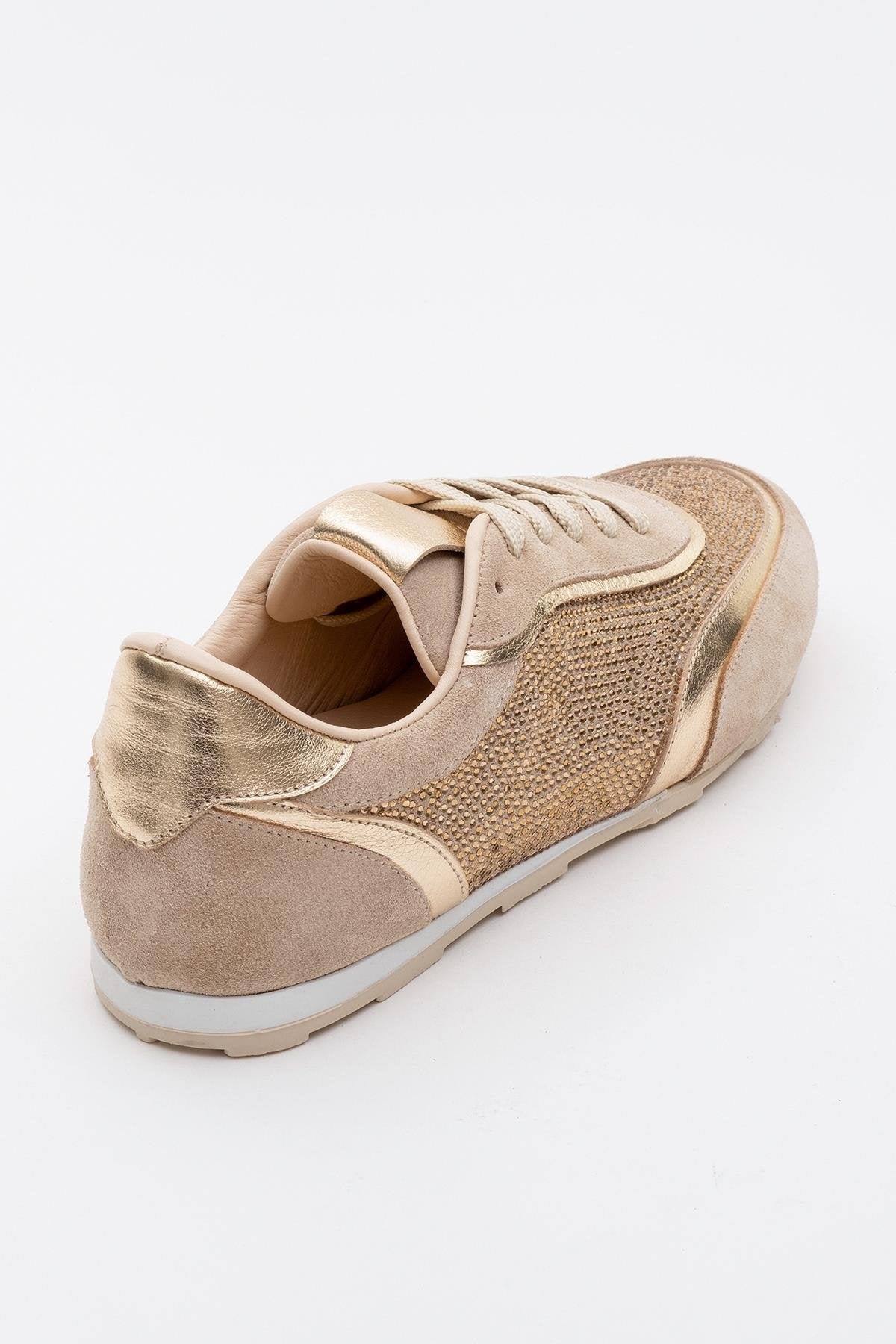 Bonia - Beige Suede Rhinestone Leather Sneakers (Women) - Image 4