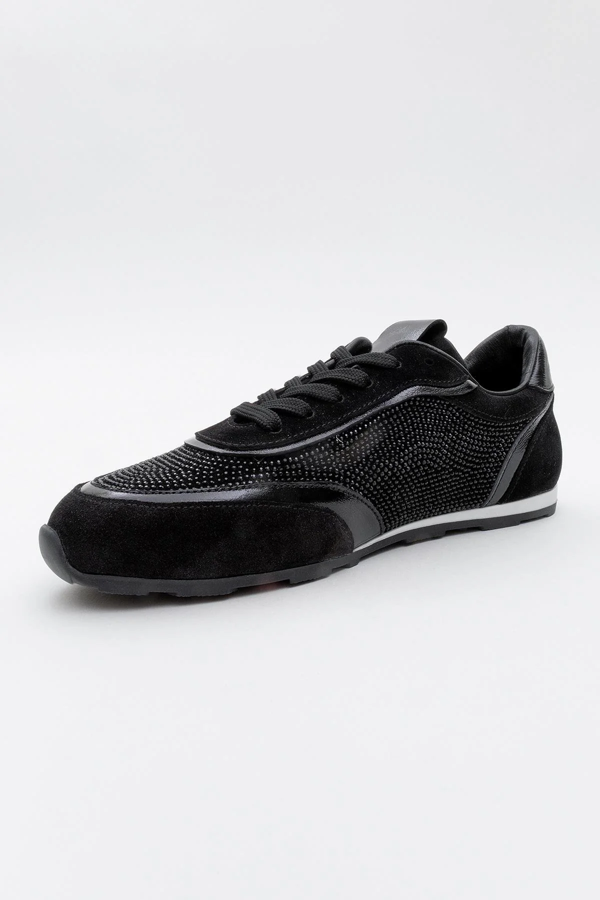 Bonia - Black Suede Rhinestone Leather Sneakers (Women) - Image 3