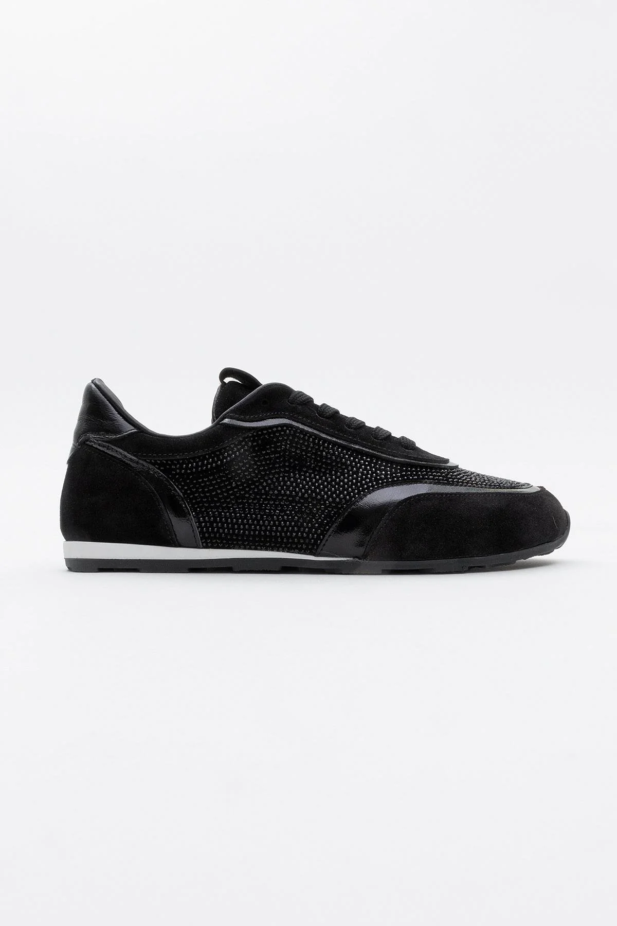 Bonia - Black Suede Rhinestone Leather Sneakers (Women) - Image 5