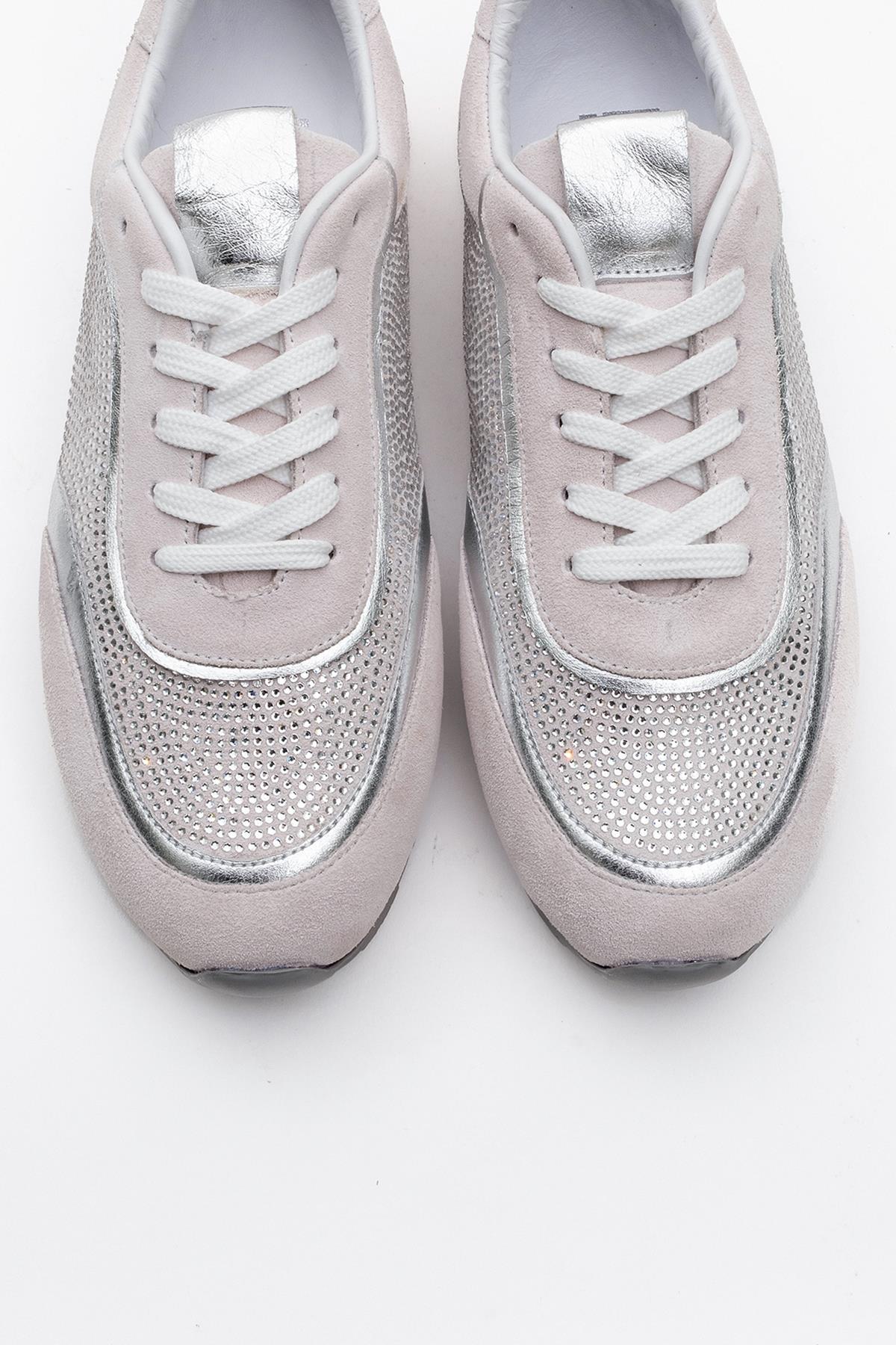 Bonia - Powder Pink Suede Rhinestone Leather Sneakers (Women) - Image 2